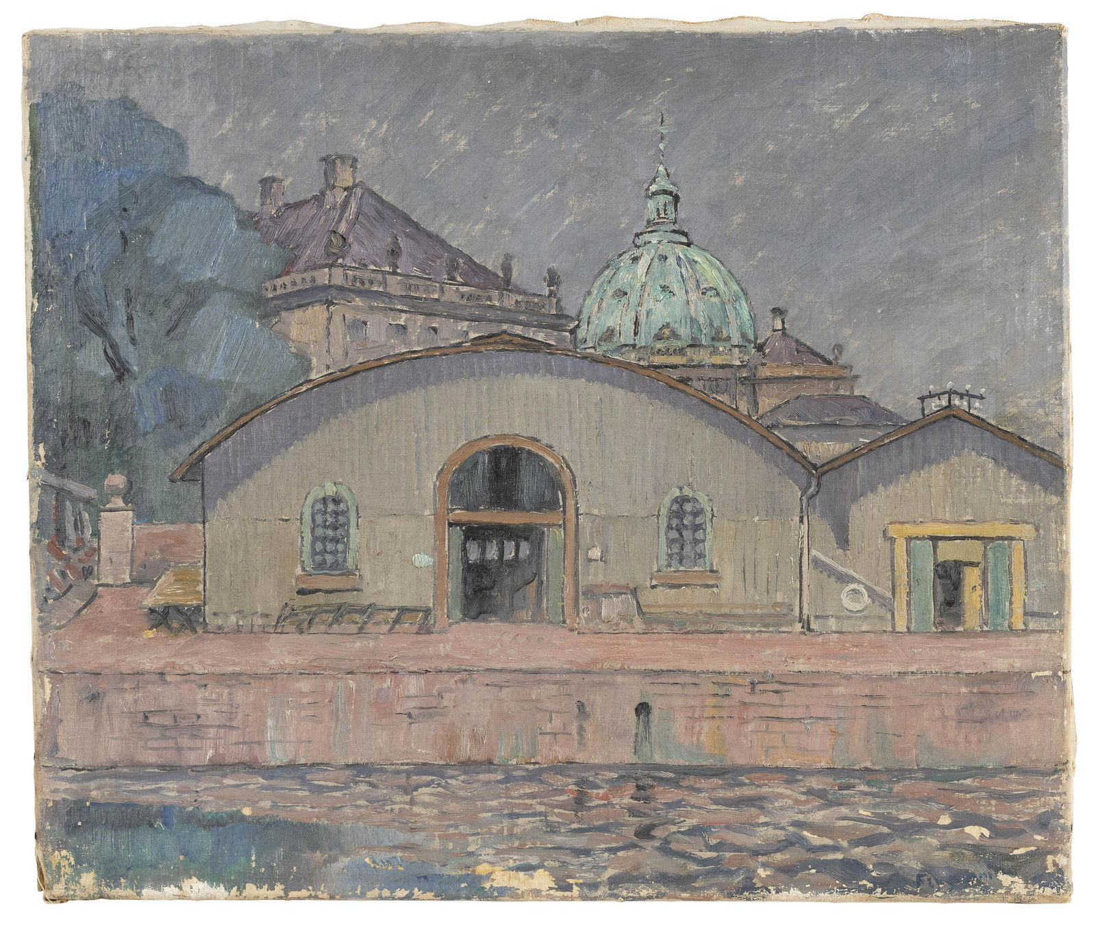 HANS FLYGENRING (Denmark, 1881-1958), View of Copenhagen., Oil on canvas, 17" x 20.5" sight. (1 of 2)