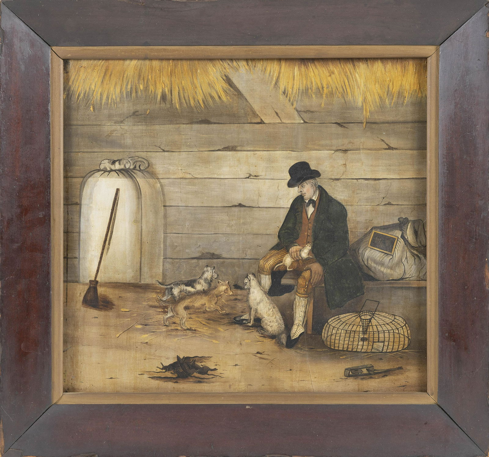 CONTINENTAL SCHOOL (19th Century,), A barnyard scene., Oil on panel, 16" x 17". Framed 20" x 21". (1 of 2)