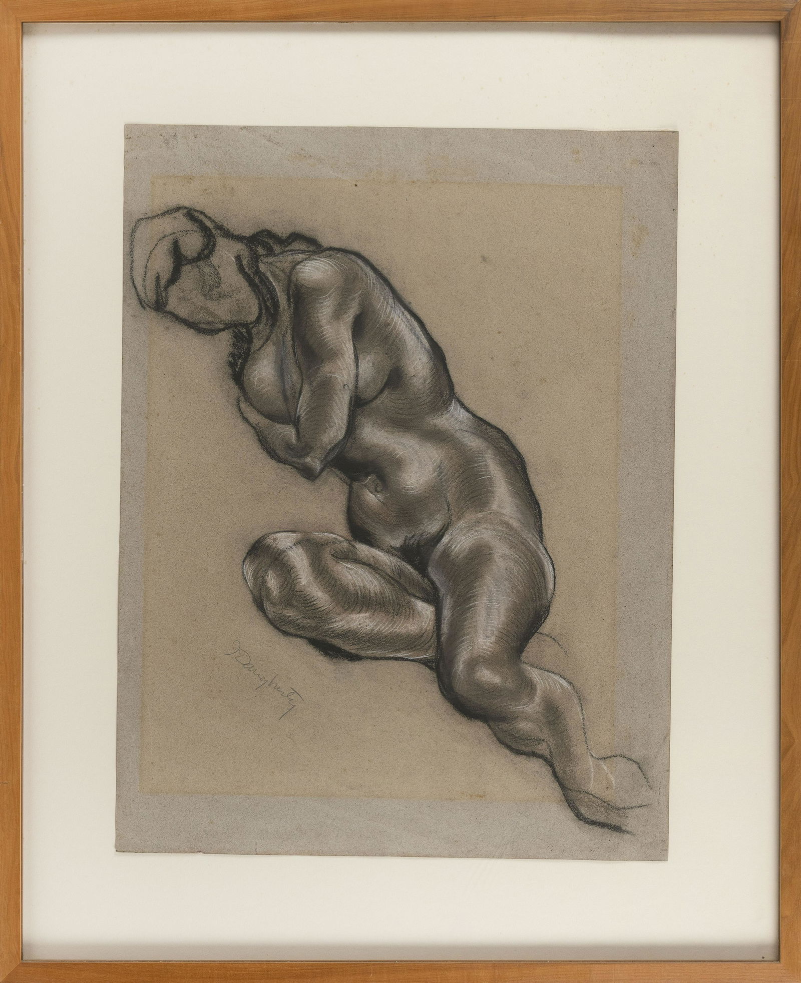 JAMES HENRY DAUGHERTY (Washington, D.C./New York/Connecticut/North Carolina, 1889-1974), Nude: JAMES HENRY DAUGHERTYWashington, D.C./New York/Connecticut/North Carolina, 1889-1974Nude study. Signed lower left "J. Daugherty".Mixed media on paper, 25.5" x 19.25" sight. Framed