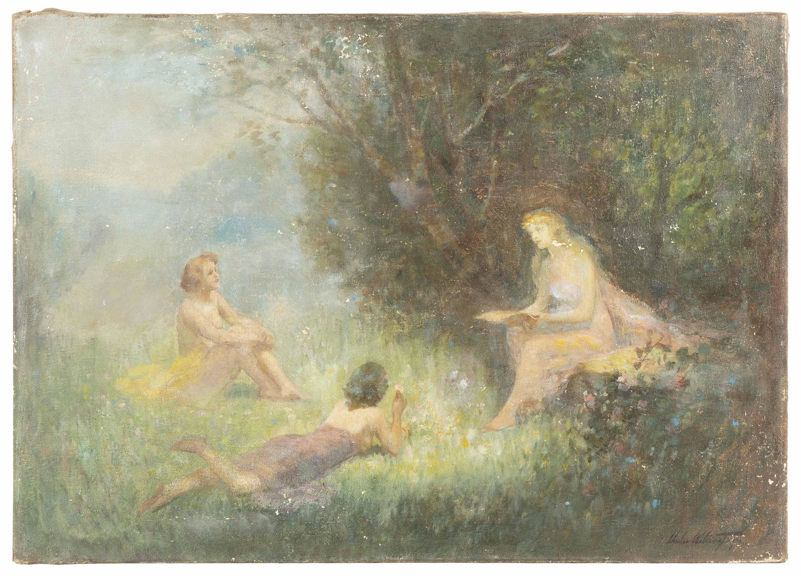 CHARLES E. WALTENSPERGER (Michigan/The Netherlands, 1870-1931), Classical-style landscape with (1 of 2)