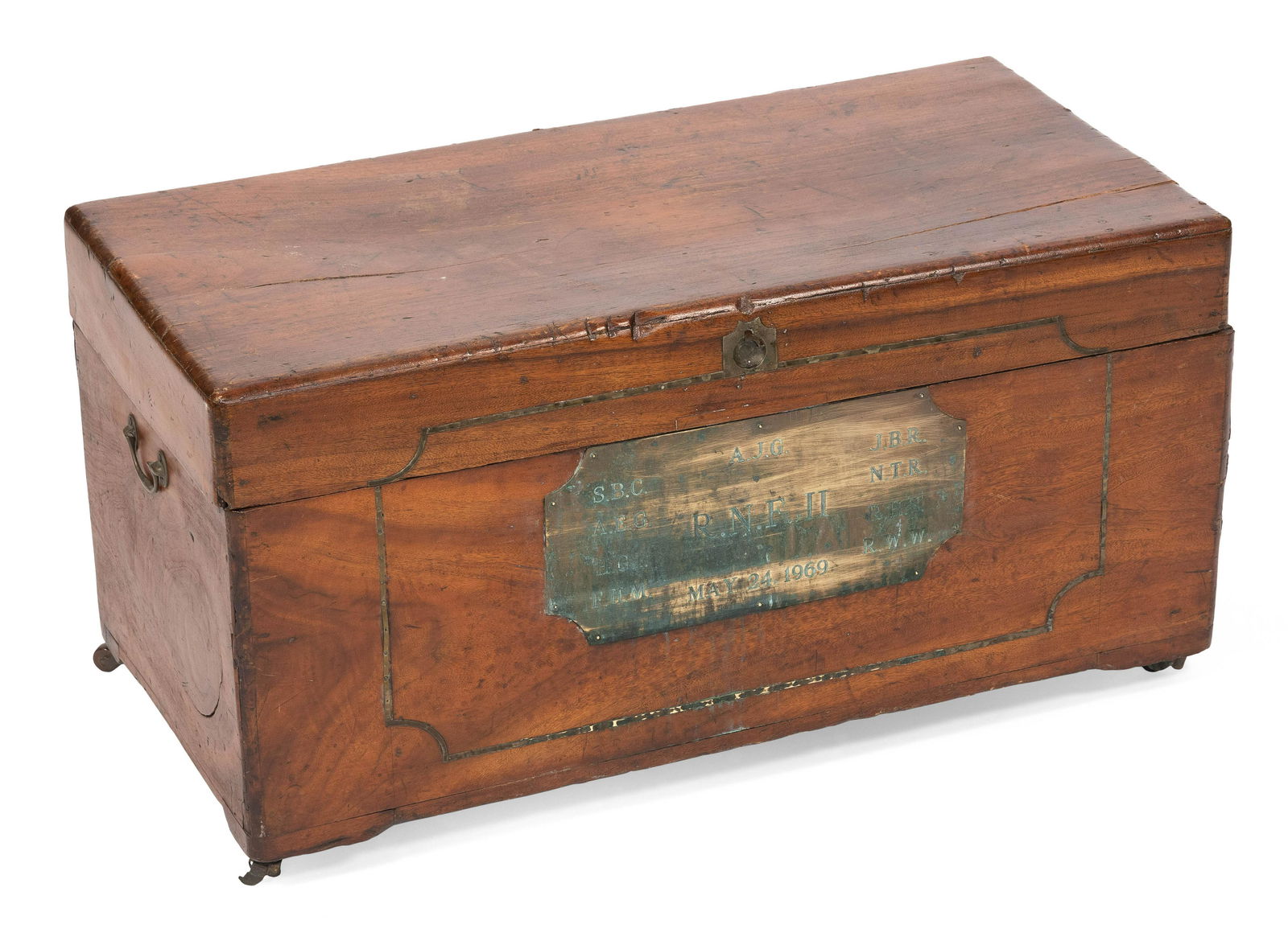 CHINESE BRASS-BOUND CAMPHORWOOD CHEST 19th Century Height 16". Width 33". Depth 16". (1 of 2)