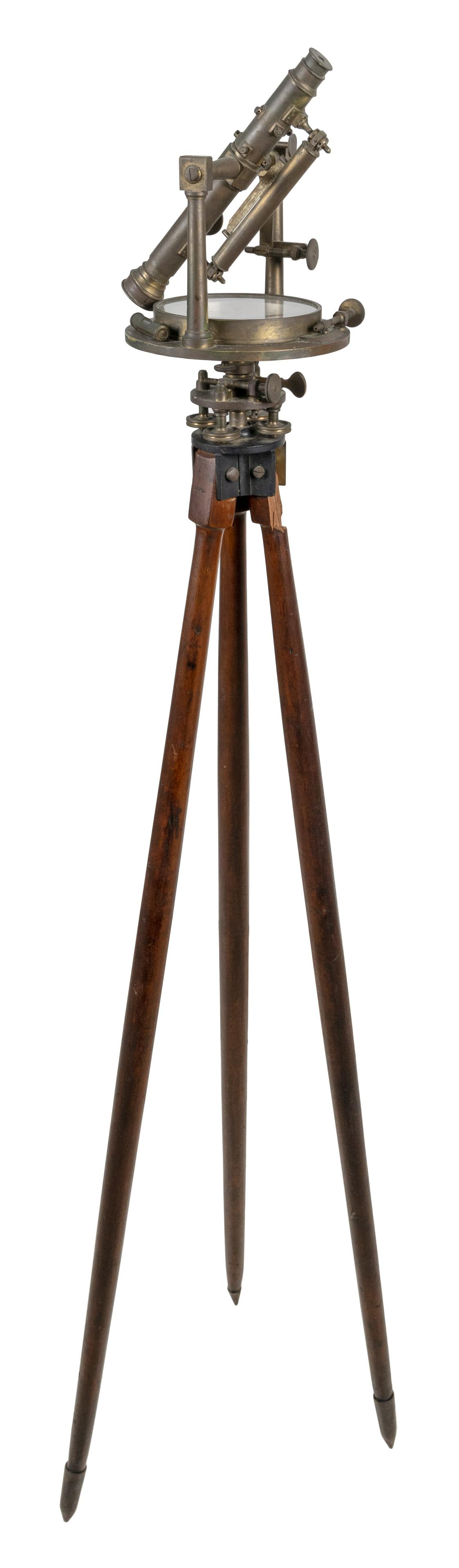 H.M. POOL BRASS SURVEYOR'S COMPASS Easton, Massachusetts, Circa 1840 Height 65”. (1 of 2)