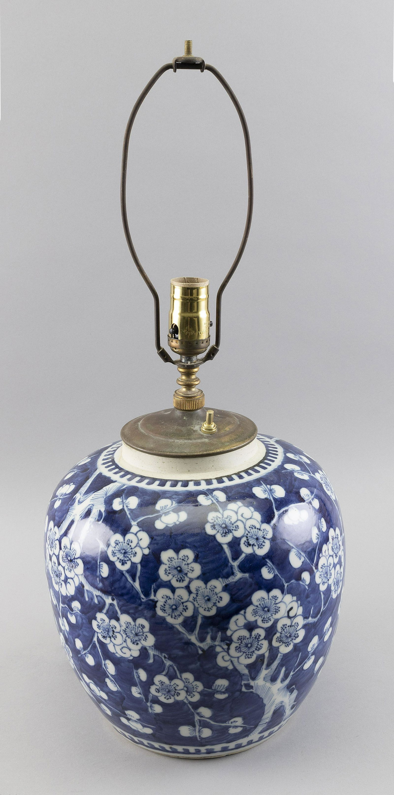 CHINESE BLUE AND WHITE PORCELAIN GINGER JAR 20th Century Jar height 11”. Mounted as a table (1 of 2)