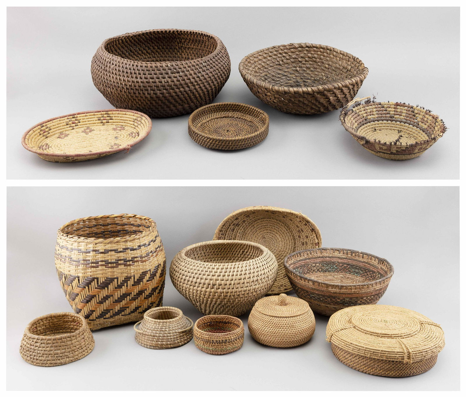 FIFTEEN AMERICAN INDIAN BASKETS Mid- to Late 20th Century Diameters from 6.5” to 14”. (1 of 4)