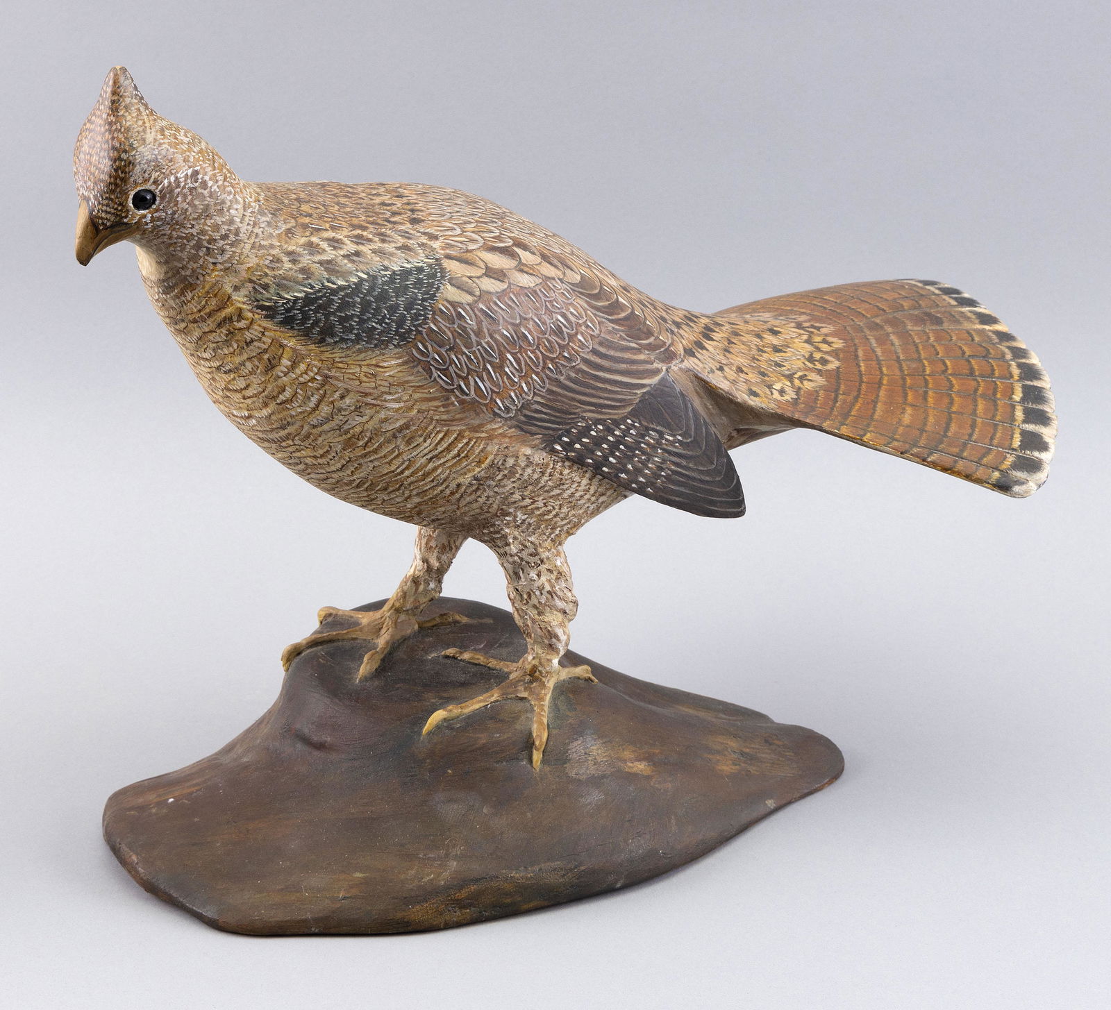 RUBOLINO LIFE-SIZE RUFFED GROUSE CARVING Brockton, Massachusetts, Dated 1974 Height 13.5”. (1 of 3)