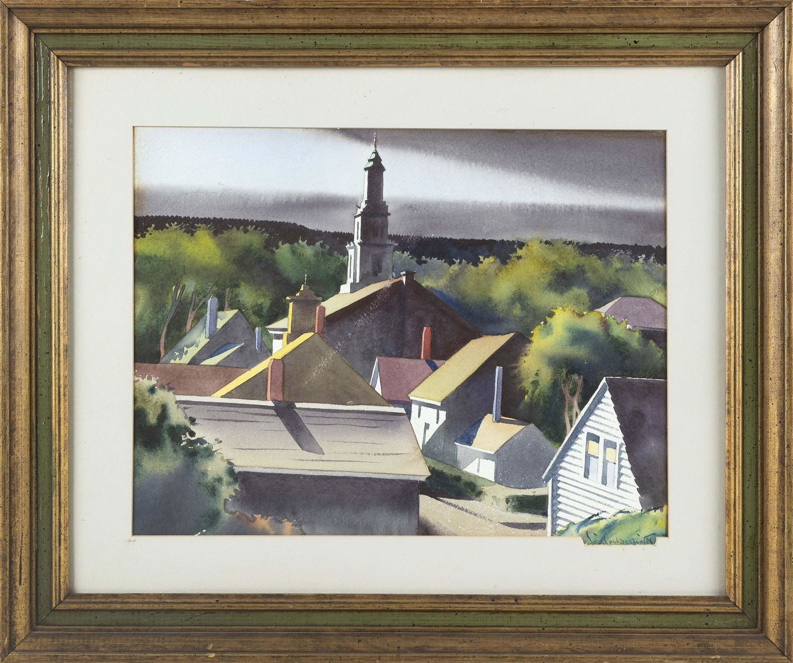 SANDOR BERNATH (New York/Maine/Hungary/Honduras, 1892-1948), Rooftops, Provincetown, Massachusetts.,: SANDOR BERNATHNew York/Maine/Hungary/Honduras, 1892-1948Rooftops, Provincetown, Massachusetts. Signed lower right "Sandor Bernath".Watercolor on paper, 12" x 16" sight. Framed 19" x 23". Dimensions: W