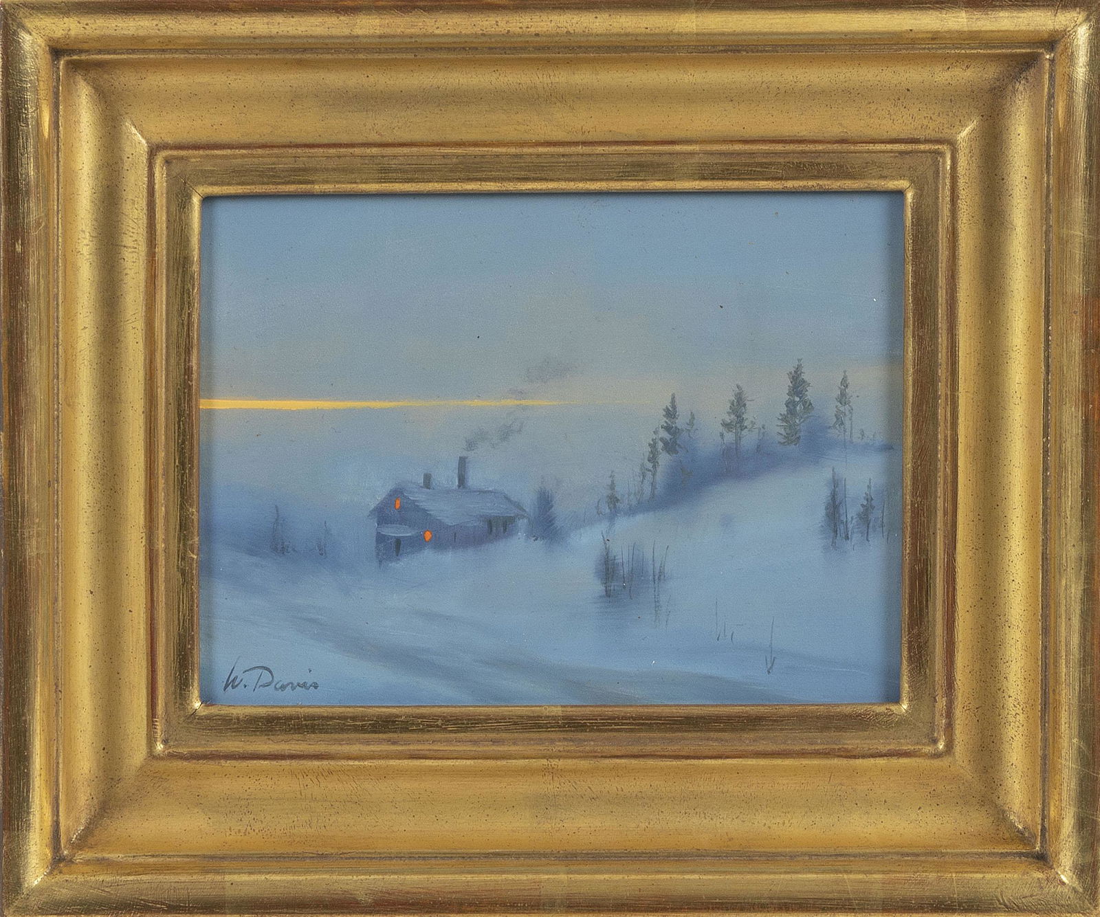 WILLIAM R. DAVIS (Massachusetts, b. 1952), “Winter Cabin"., Oil on panel, 5” x 7”. (1 of 2)
