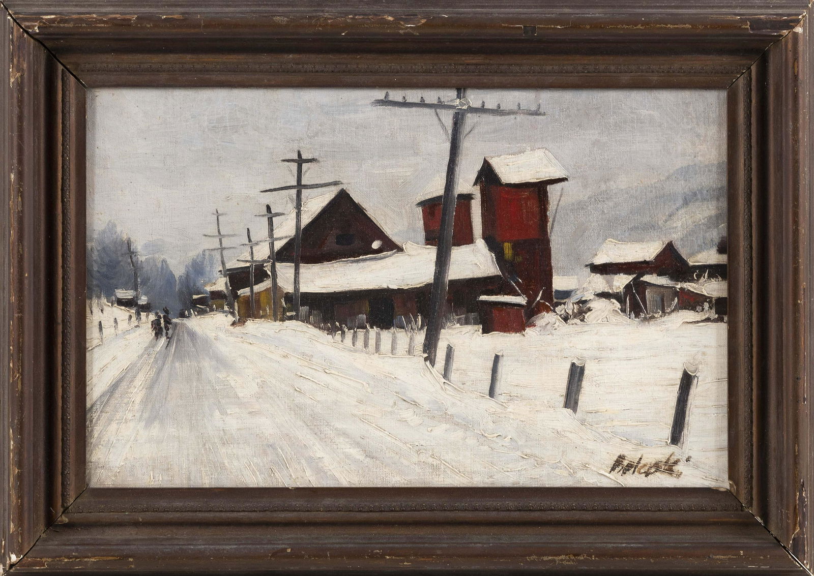 STEPHEN BELASKI (Vermont, b. 1909), Farm in winter., Oil on canvas, 9.75" x 15.75". Framed 13" x (1 of 2)