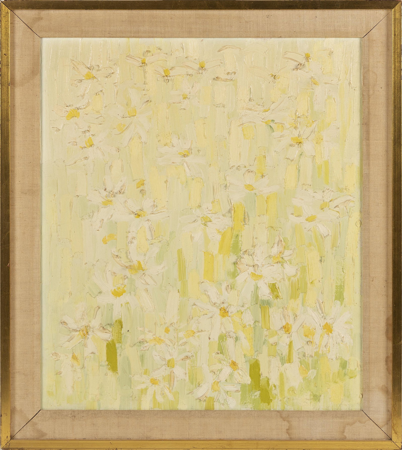 CLAUDINE HURWITZ (Connecticut/France, Contemporary), Daisies., Oil on canvas, 24" x 20". Framed 29": CLAUDINE HURWITZ Connecticut/France, Contemporary Daisies. No signature noted. Oil on canvas, 24" x 20". Framed 29" x 24". Provenance: Commissioned from the artist. Dimensions: