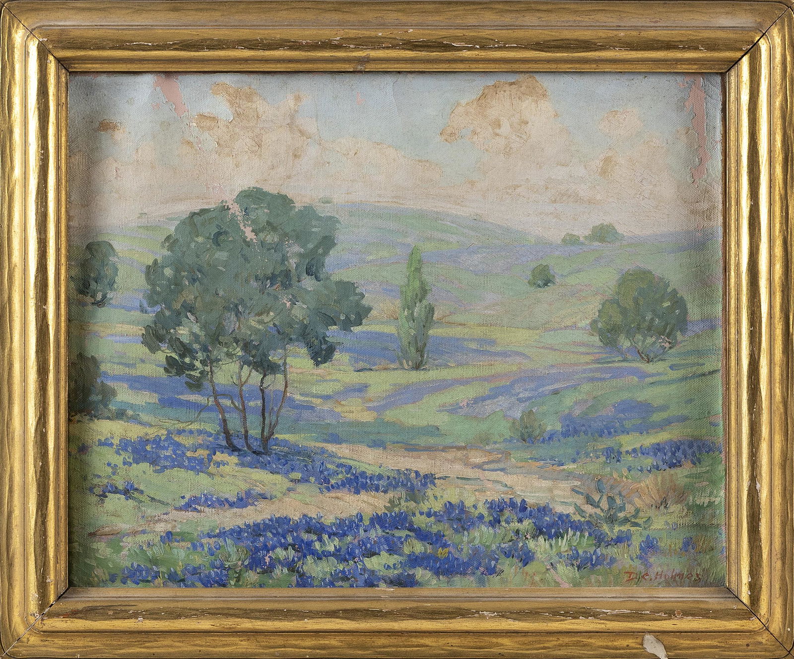 DWIGHT CLAY HOLMES (Texas/California, 1900-1986), Hilly landscape featuring bluebonnets., Oil on (1 of 2)