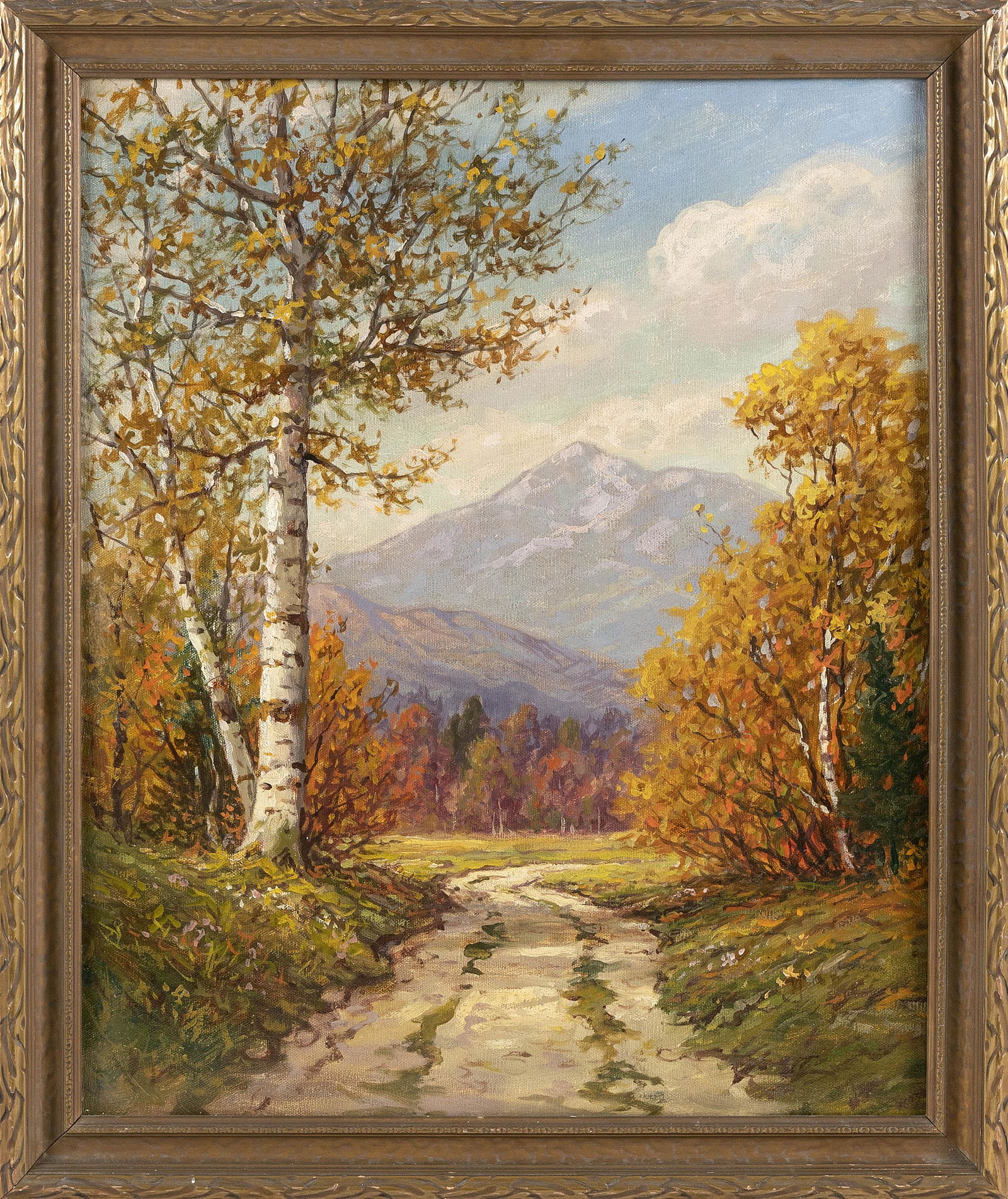 ATTRIBUTED TO WILLIAM PASKELL (Massachusetts, Late 19th Century), A tree-lined road with mountains (1 of 2)