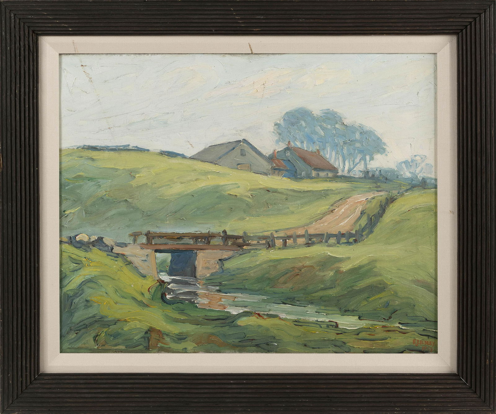 FREDERICK JULIAN ILSLEY (Maine/Massachusetts, 1855-1933), Bridge over a country stream., Oil on (1 of 2)