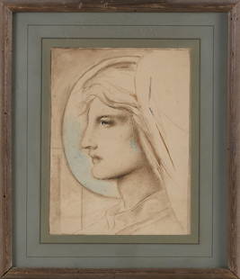 IN THE MANNER OF SIMEON SOLOMON (United Kingdom, 1840-1905), Angel in profile., Watercolor on paper,: IN THE MANNER OF SIMEON SOLOMONUnited Kingdom, 1840-1905Angel in profile. Unsigned.Watercolor on paper, 8" x 10.25". Framed 15.75" x 13.5". Dimensions: Watercolor on paper, 8"