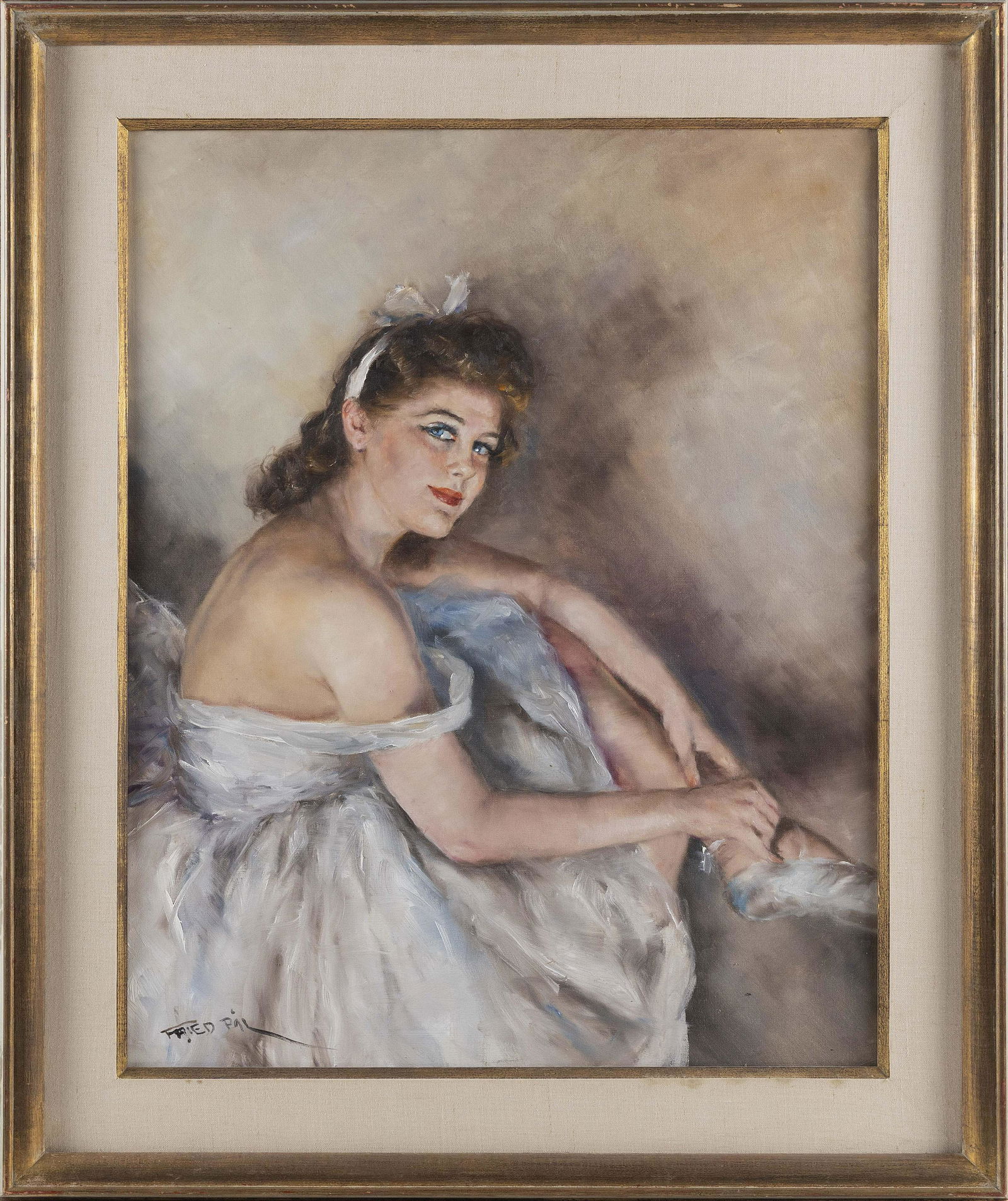 PAL FRIED (New York/California/Hungary, 1893-1976), "Gilberte", a portrait of a ballerina., Oil on (1 of 2)