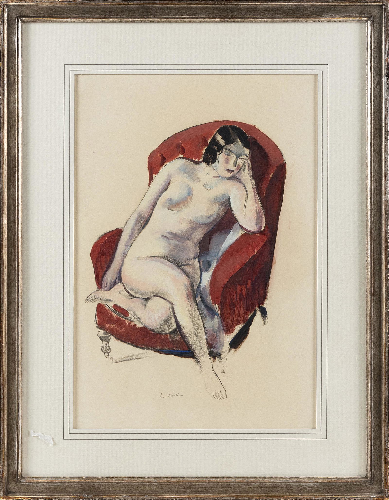 LEON KROLL (New York/New Mexico/Europe, 1884-1974), Seated female nude., Watercolor on paper, 16.25": LEON KROLLNew York/New Mexico/Europe, 1884-1974Seated female nude. Signed lower left "Leon Kroll".Watercolor on paper, 16.25" x 11" sight. Framed 22.5" x 17.5". Dimension