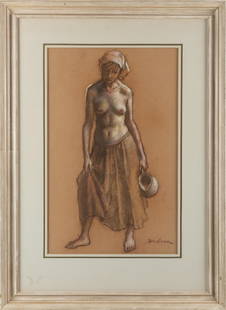 ROBERT BRACKMAN (New York/Connecticut, 1898-1980), Topless female figure., Pastel on paper, 23" x: ROBERT BRACKMAN New York/Connecticut, 1898-1980 Topless female figure. Signed lower right "Brackman". Pastel on paper, 23" x 14.5" sight. Framed 35" x 25.5". 