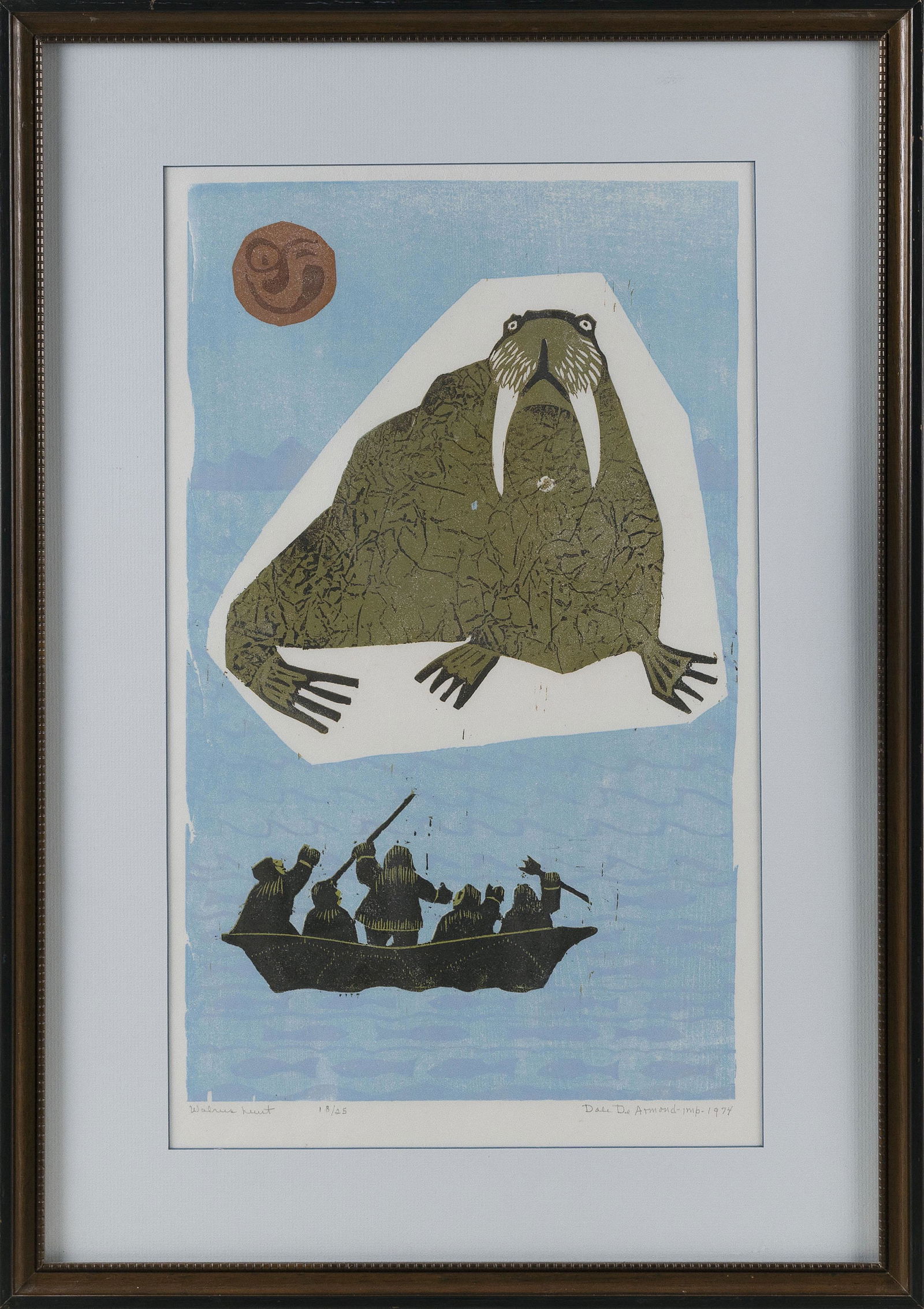 DALE BURLISON DE ARMOND (Alaska/North Dakota, 1914-2006), “Walrus Hunt”., Woodcut (1 of 2)