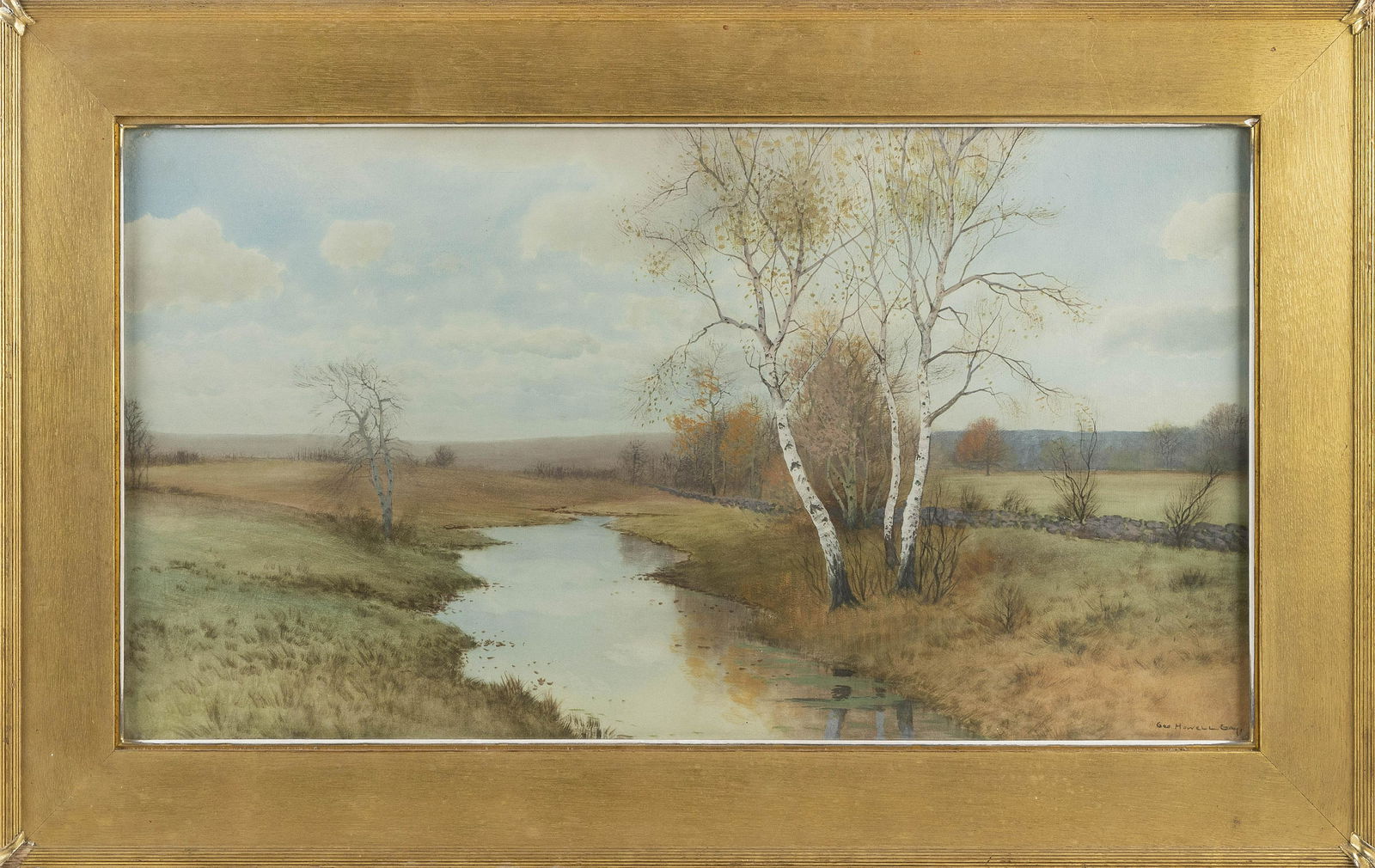 GEORGE HOWELL GAY (New York/Wisconsin, 1858-1931), Birches on a marsh., Watercolor, 15.5" x 29.25". (1 of 2)