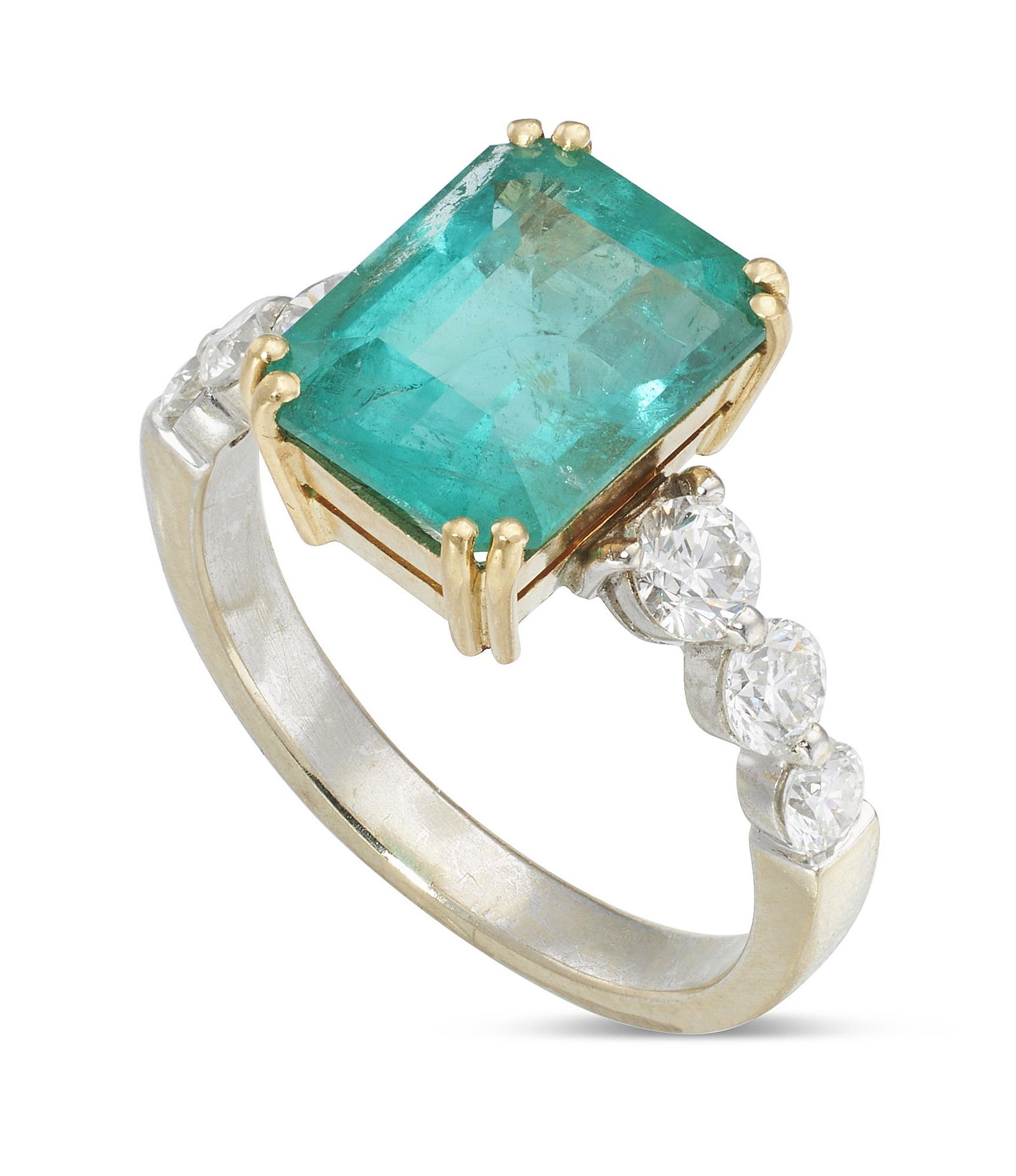 14KT WHITE AND YELLOW GOLD, EMERALD AND DIAMOND RING Approx. 3.37 total dwt. (1 of 2)