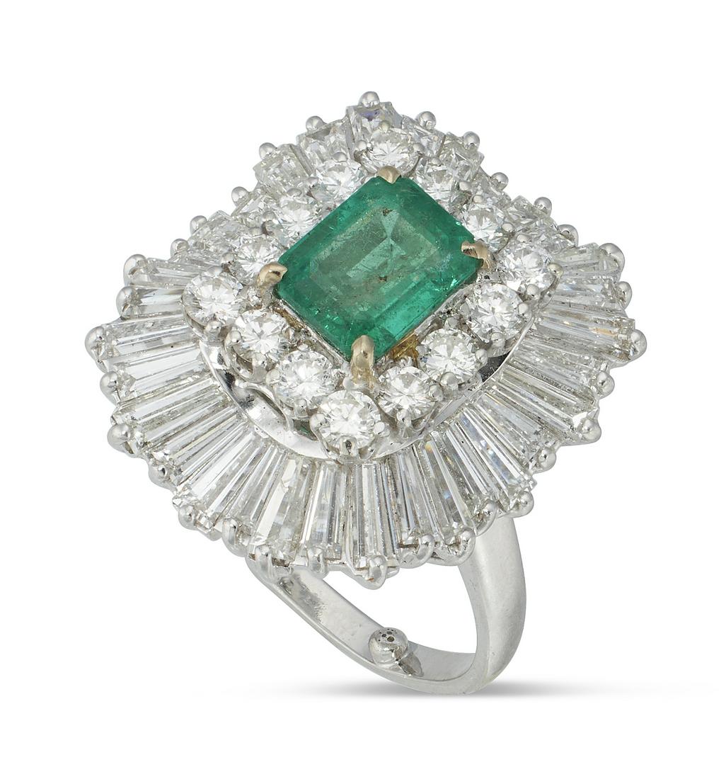 PLATINUM, 14KT WHITE GOLD, EMERALD AND DIAMOND RING PENDANT Approx. 9.73 total dwt. (1 of 3)