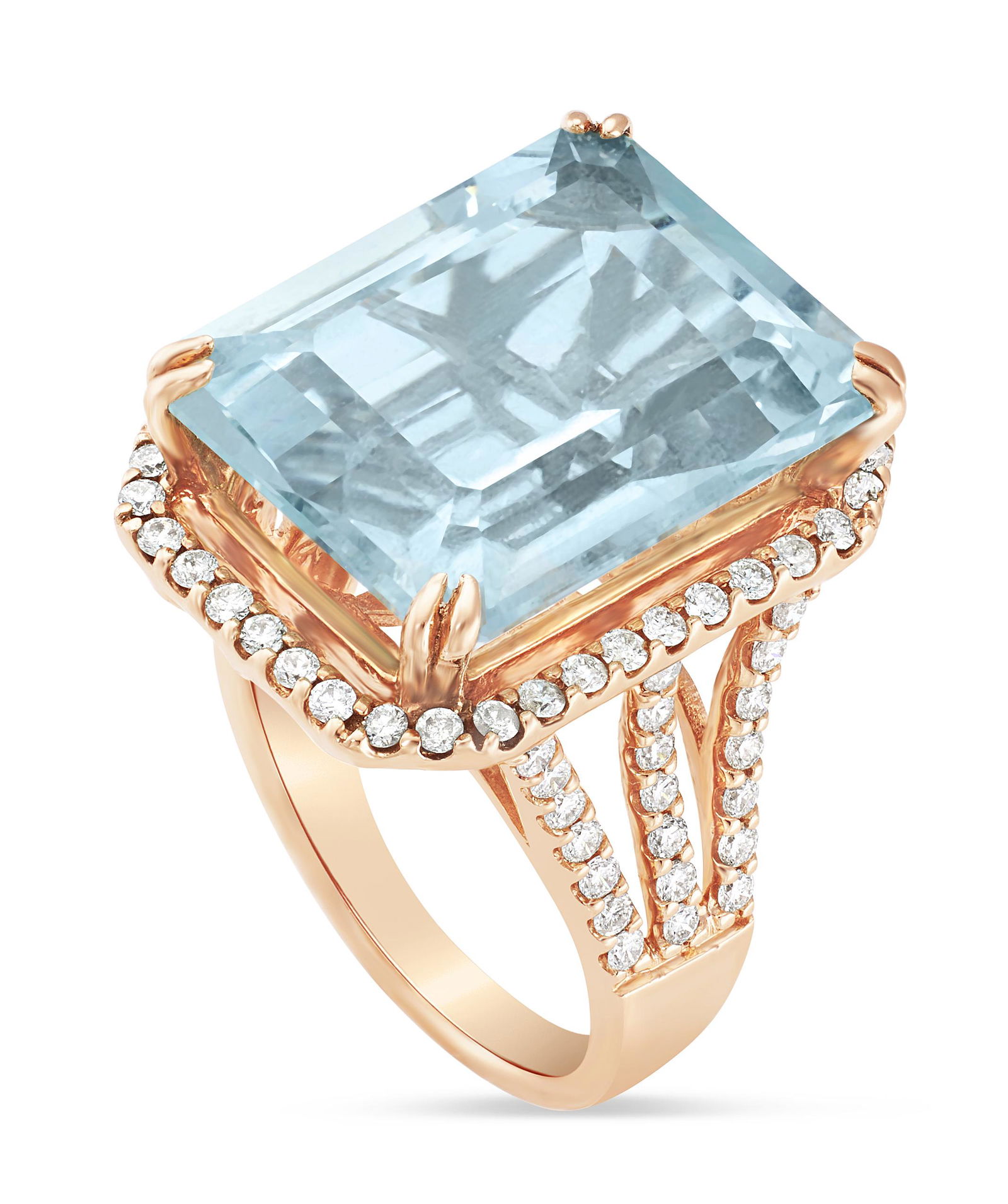 14KT ROSE GOLD, DIAMOND AND AQUAMARINE RING Approx. 7.22 total dwt. (1 of 1)