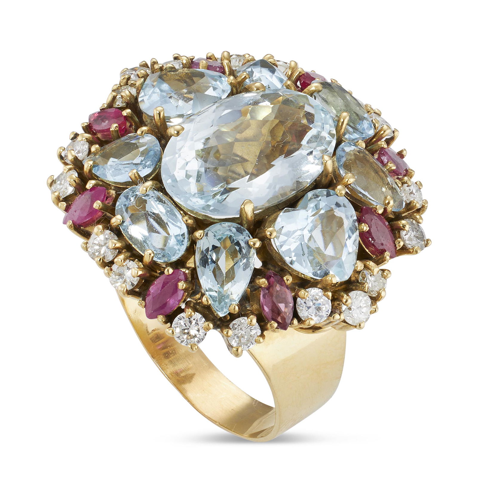 18KT YELLOW GOLD, DIAMOND, SPINEL AND AQUAMARINE COCKTAIL RING Approx. 10.00 total dwt. (1 of 1)