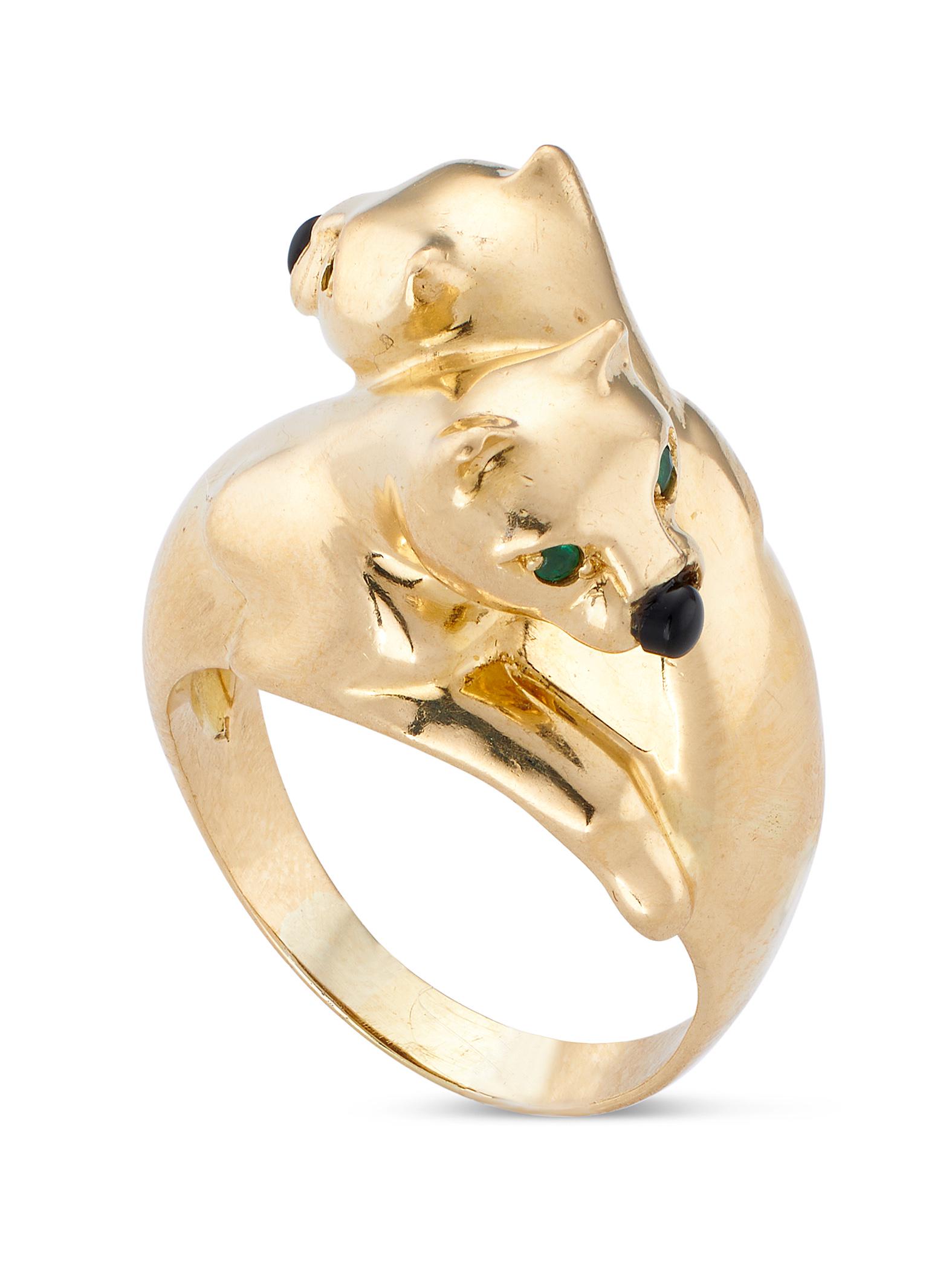 18KT YELLOW GOLD DOUBLE PANTHER'S-HEAD RING Approx. 9.11 total dwt. (1 of 1)
