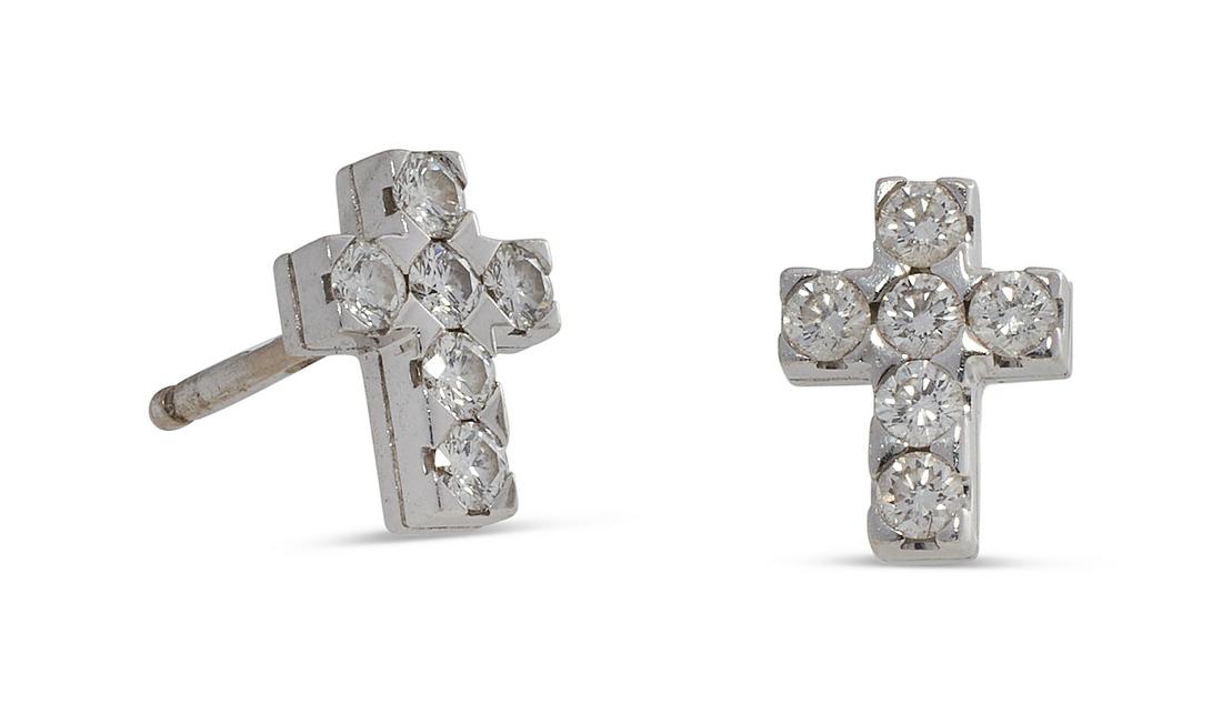VAN CLEEF & ARPELS 18KT WHITE GOLD AND DIAMOND CROSS EARRINGS, Approx. 1.59 total dwt. (1 of 1)