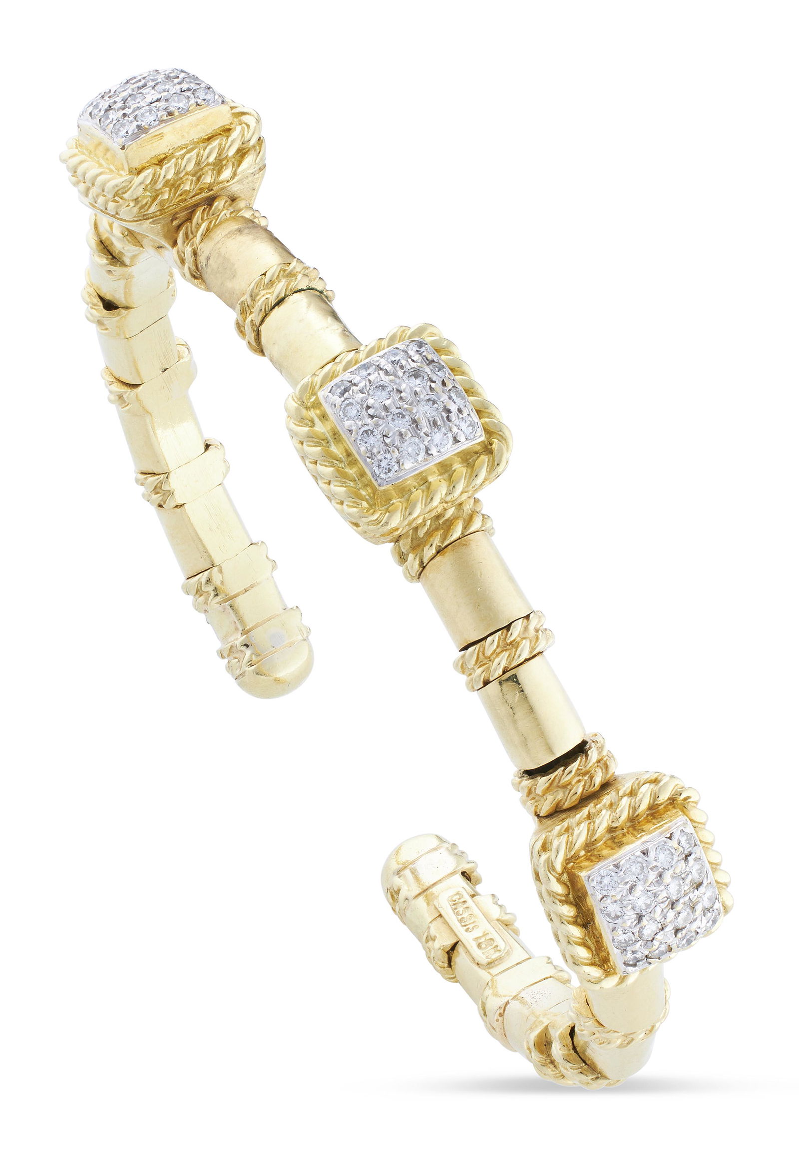 CASSIS 18KT GOLD AND DIAMOND FLEX BANGLE BRACELET Approx. 21.99 total dwt. (1 of 2)