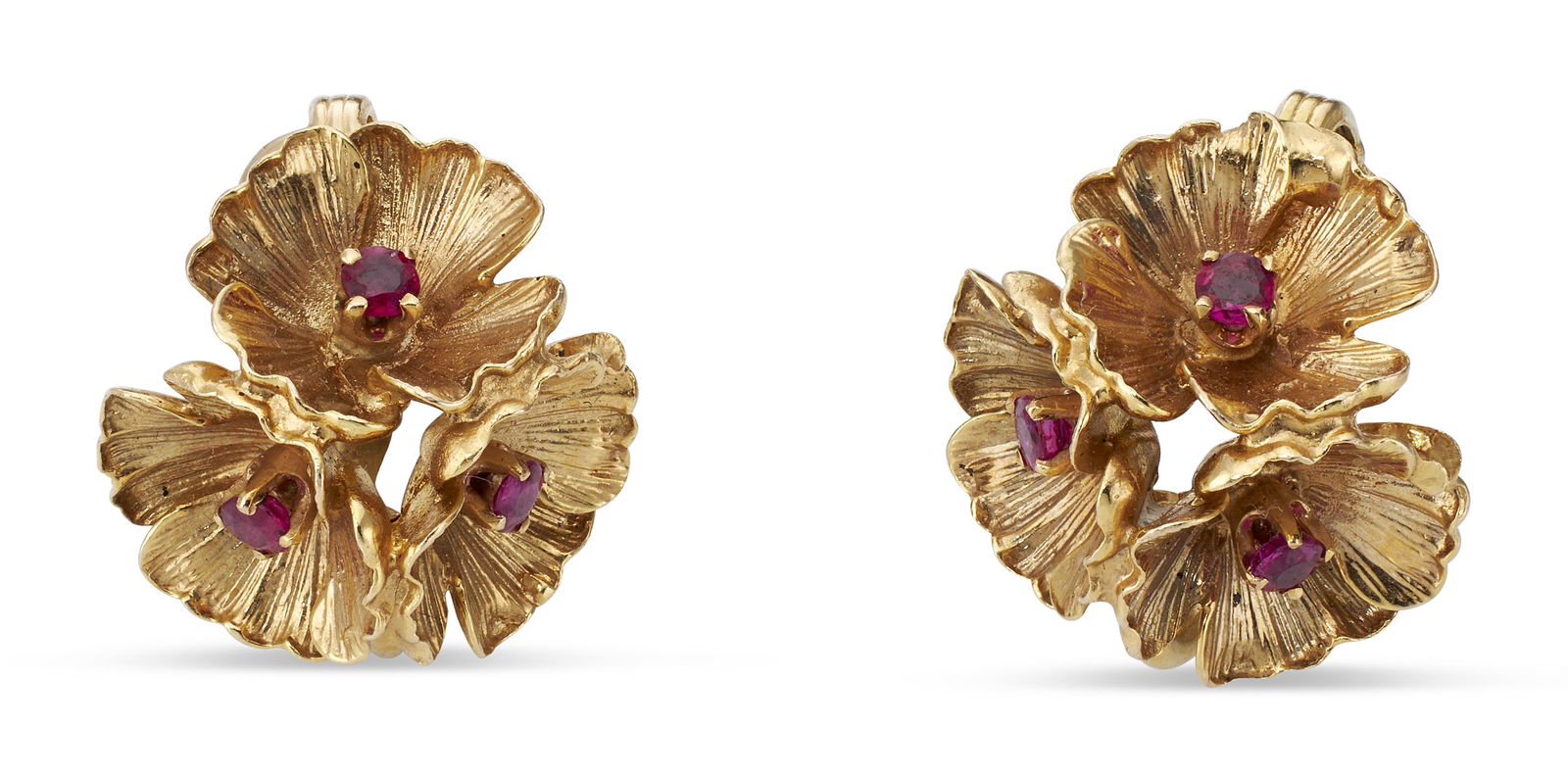 PAIR OF TIFFANY & CO. 14KT YELLOW GOLD AND RUBY EAR CLIPS Approx. 5.86 total dwt. (1 of 2)
