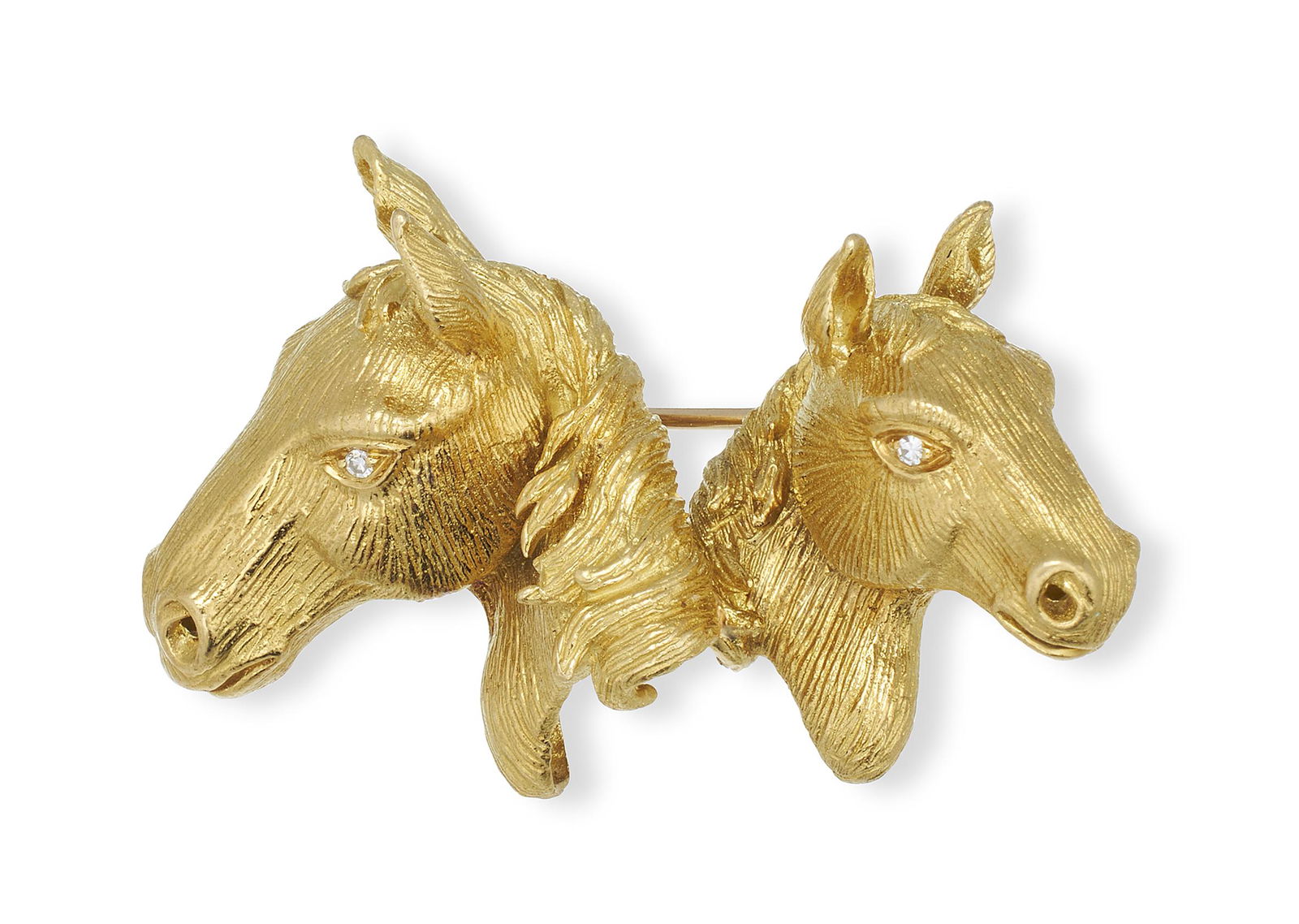 KURT WAYNE 18KT YELLOW GOLD AND DIAMOND HORSES'-HEADS BROOCH Approx. 12.86 total dwt. (1 of 1)