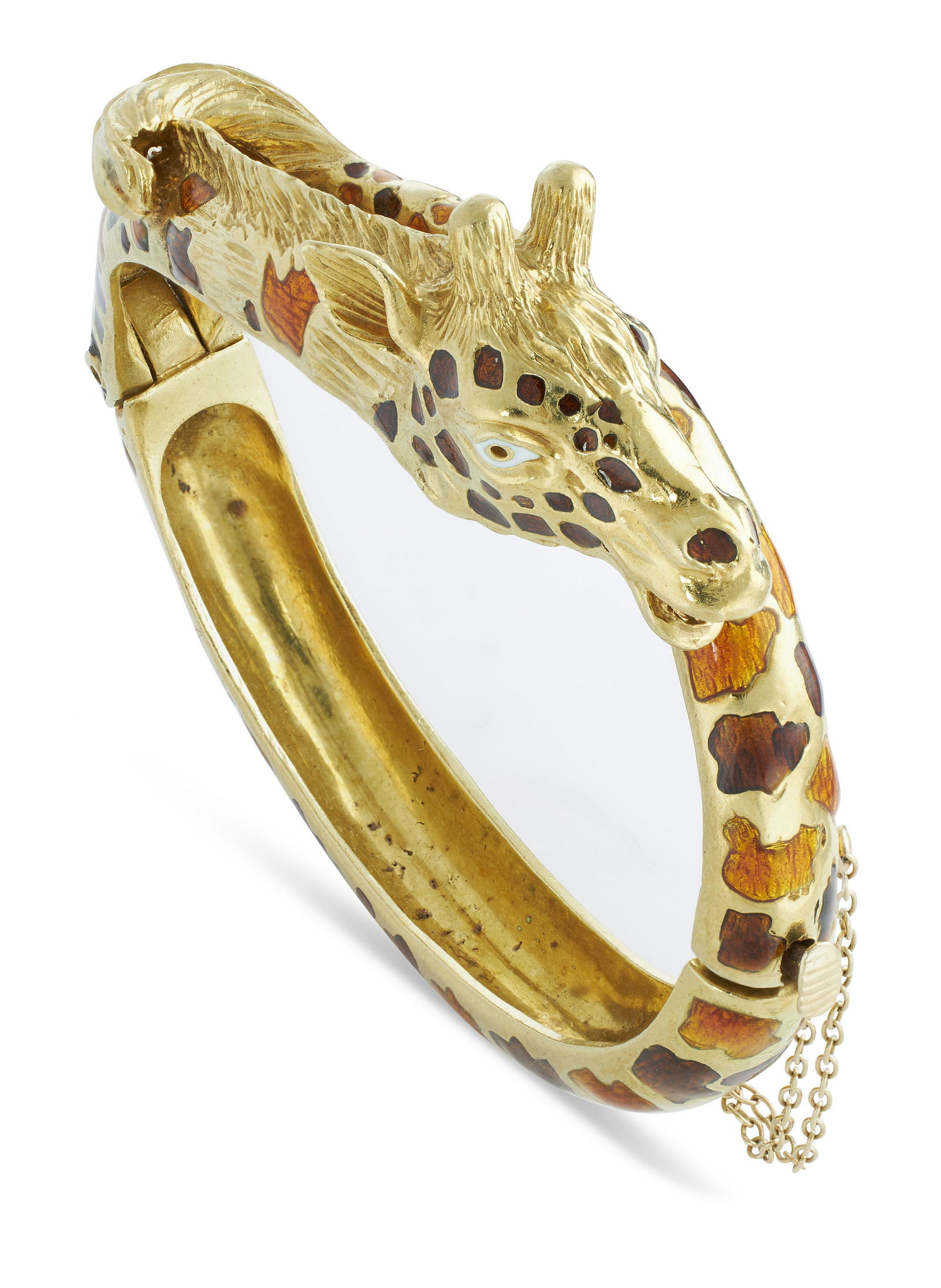 18KT YELLOW GOLD AND ENAMEL GIRAFFE BANGLE BRACELET Approx. 44.24 total dwt. (1 of 1)