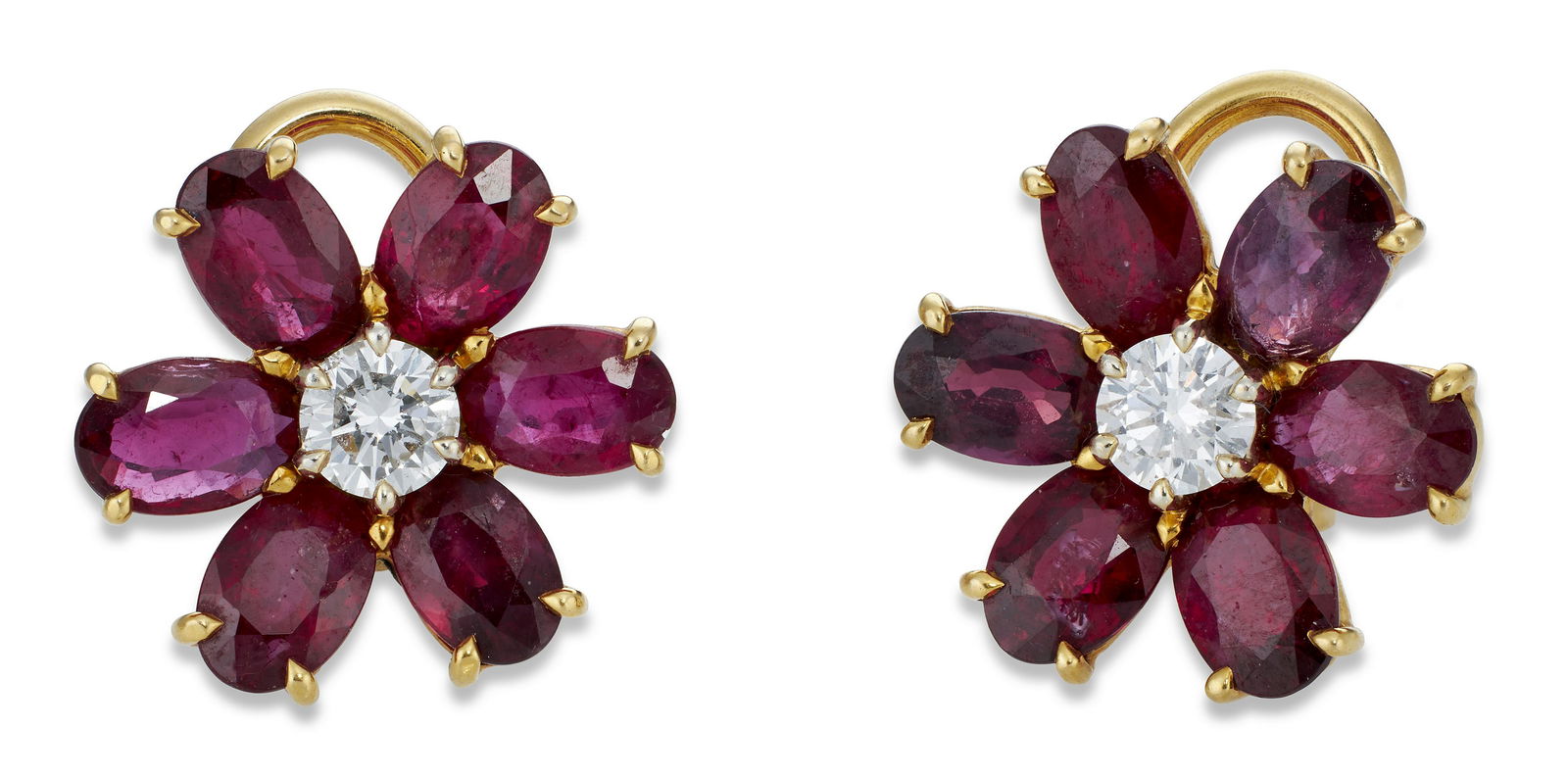 PAIR OF 14KT YELLOW GOLD, DIAMOND AND RUBY FLORIFORM EARRINGS Approx. 3.59 total dwt. (1 of 1)