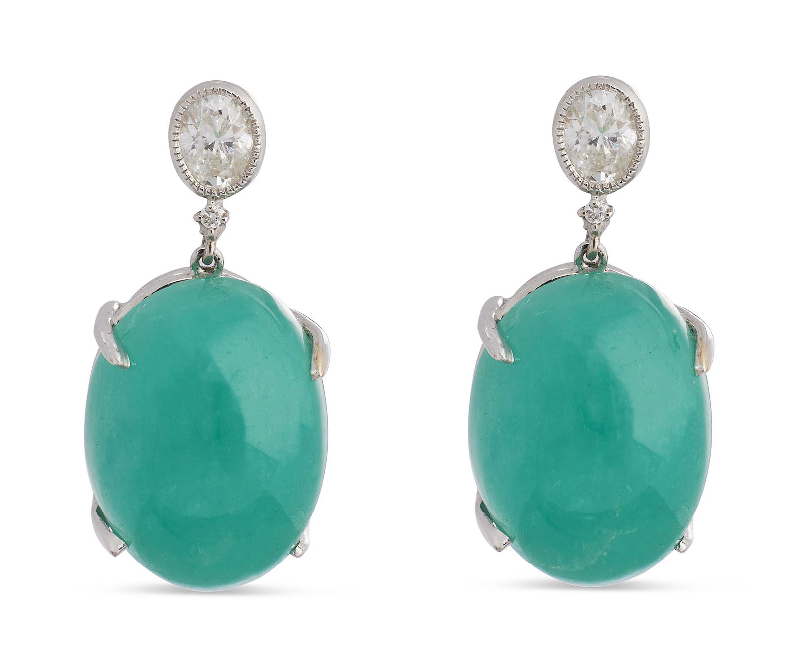 PAIR OF 18KT WHITE GOLD, DIAMOND AND JADE EARRINGS Approx. 8.89 total dwt. (1 of 1)
