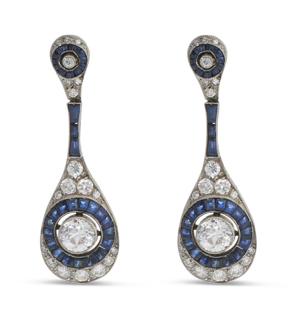 PAIR OF 14KT WHITE AND YELLOW GOLD, DIAMOND AND SAPPHIRE EARRINGS Approx. 3.68 total dwt. (1 of 1)