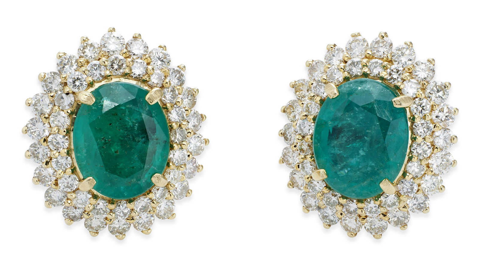 PAIR OF 14KT YELLOW GOLD, DIAMOND AND EMERALD EARRINGS (1 of 2)