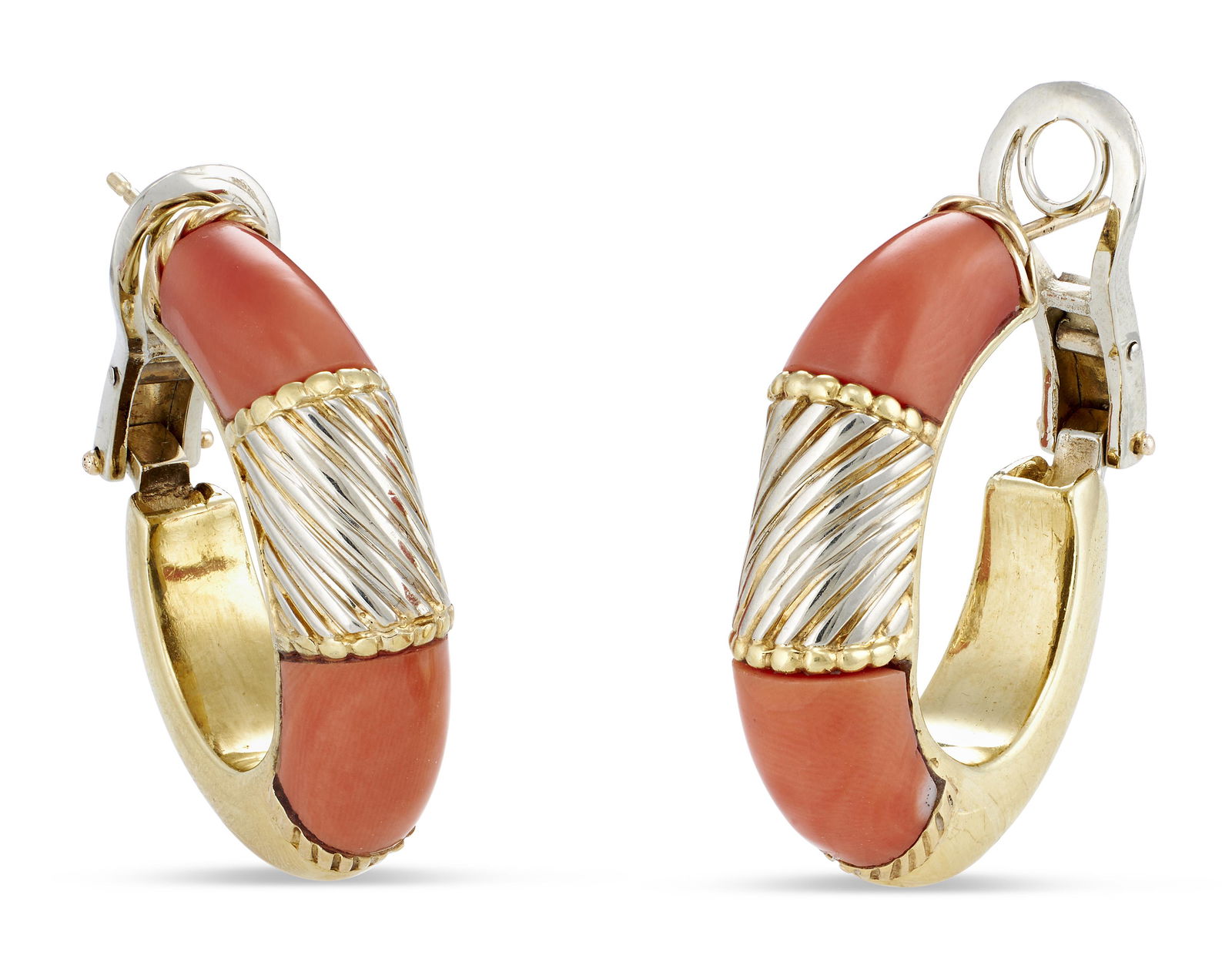 PAIR OF 18KT YELLOW GOLD AND CORAL HOOP EARRINGS Approx. 16.40 total dwt. (1 of 1)