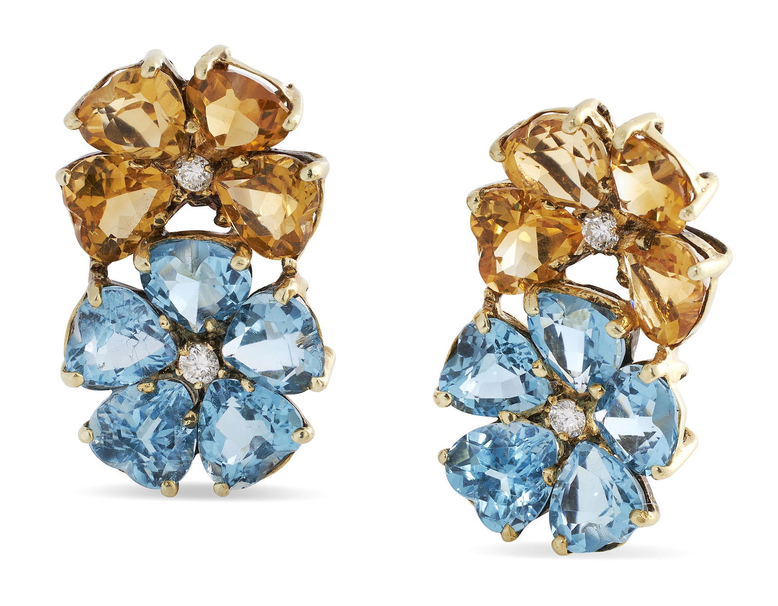 PAIR OF 18KT YELLOW GOLD, DIAMOND, TOPAZ AND CITRINE FLORIFORM EARRINGS Approx. 10.04 total dwt. (1 of 1)