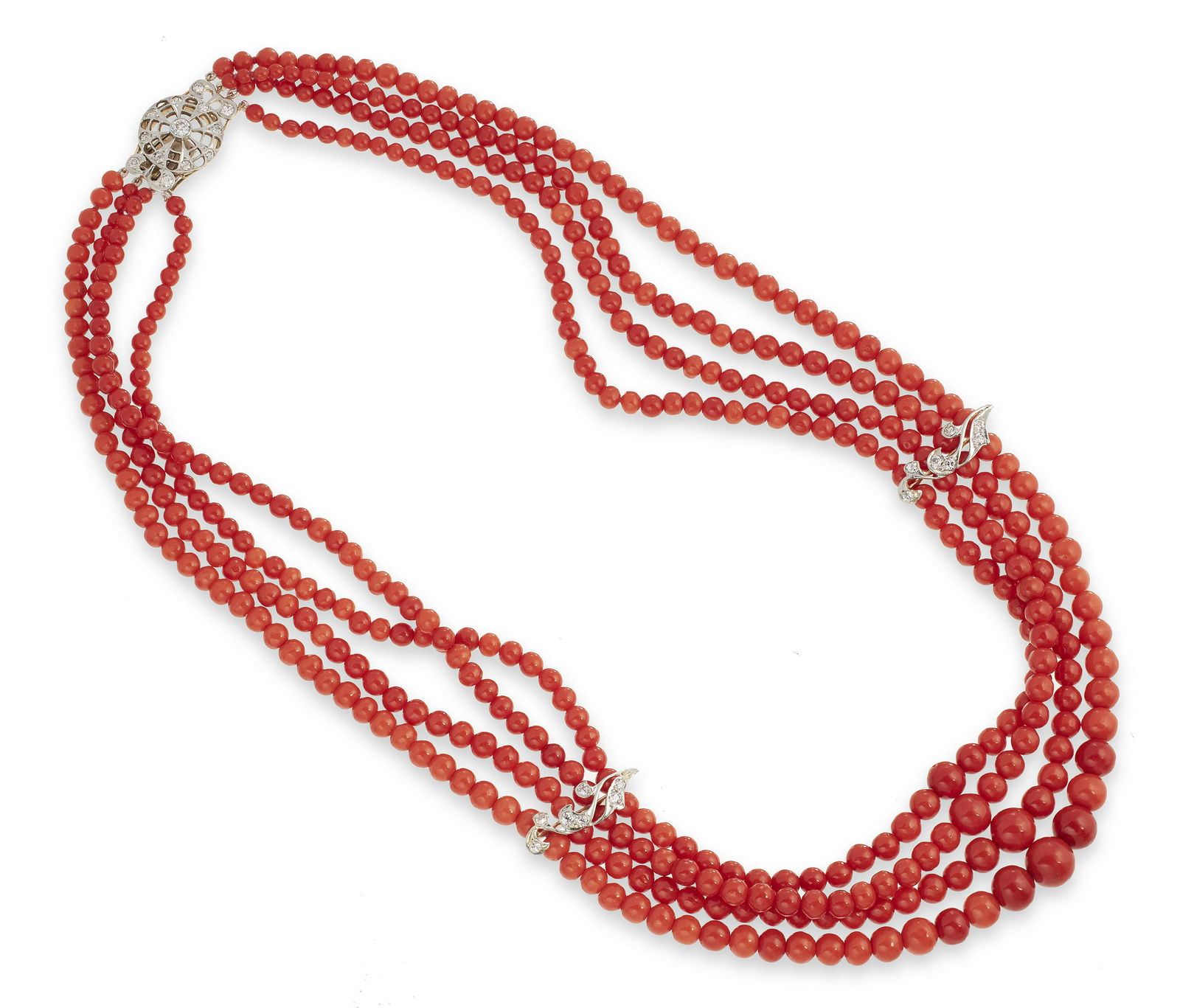 14KT WHITE GOLD, DIAMOND AND CORAL NECKLACE Approx. 55.60 total dwt. (1 of 1)