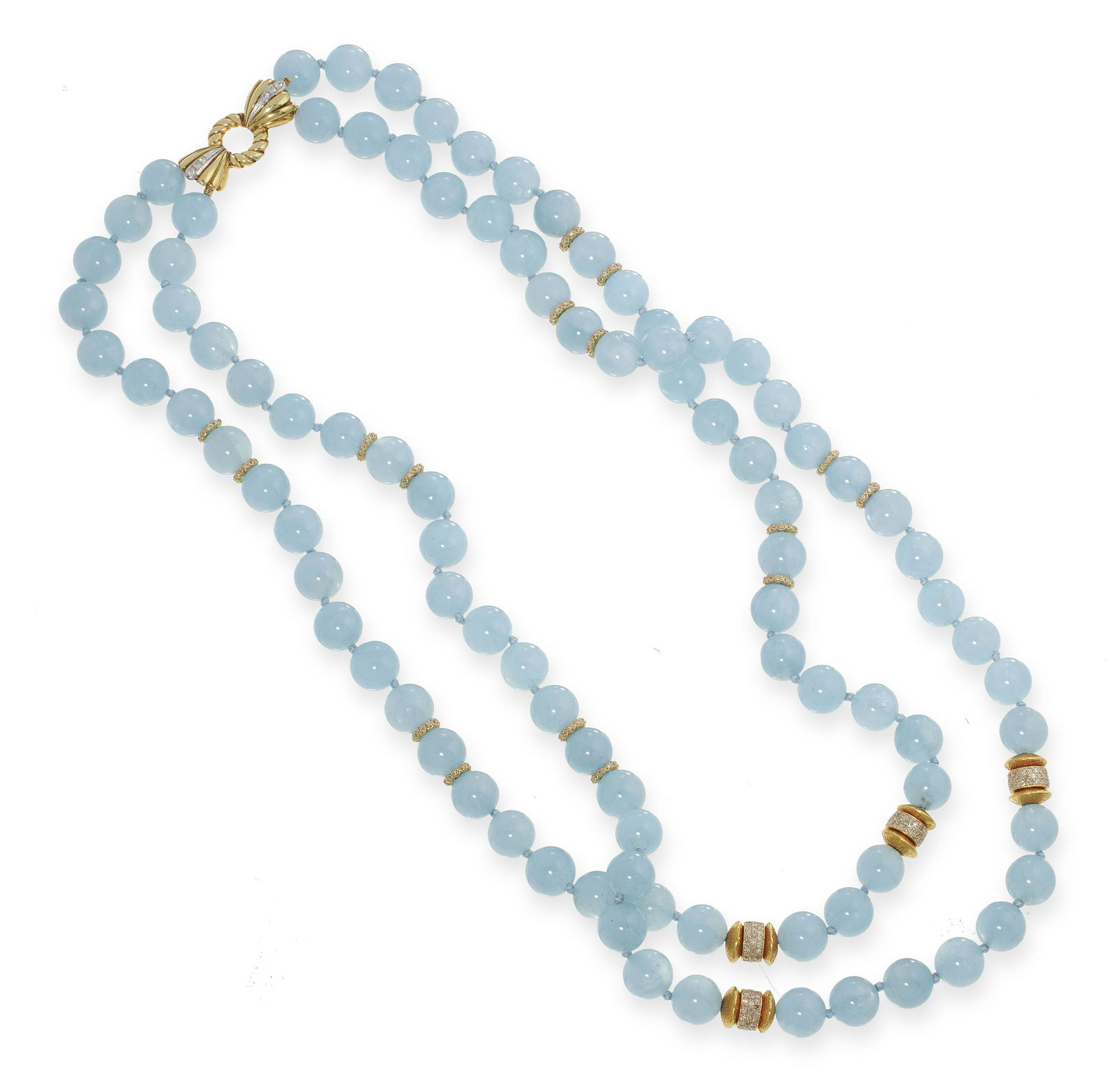 14KT YELLOW GOLD, AQUAMARINE AND DIAMOND NECKLACE Approx. 101.80 total dwt. (1 of 1)