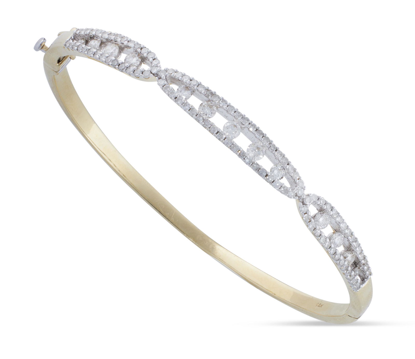 14KT BI-COLOR GOLD AND DIAMOND HINGED BANGLE BRACELET Approx. 7.59 total dwt. (1 of 1)