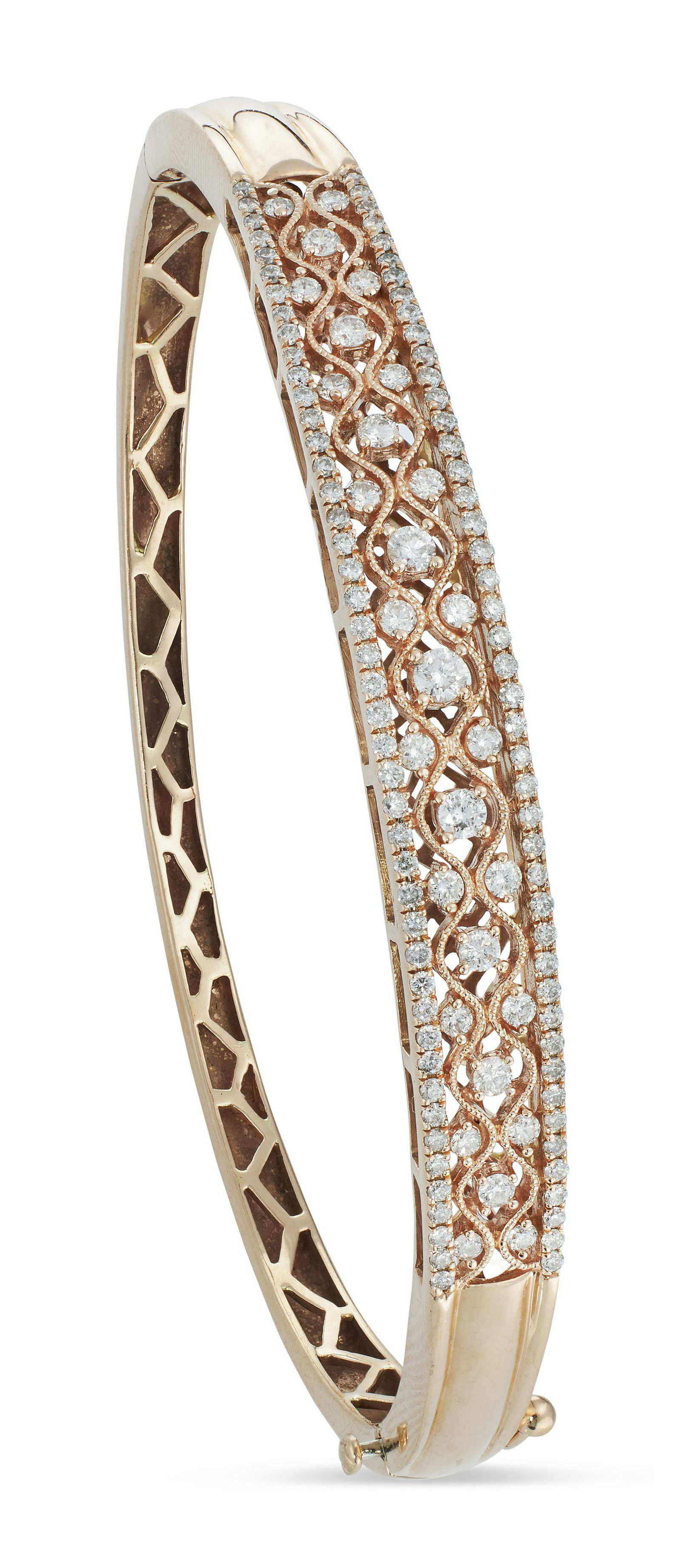 14KT ROSE GOLD AND DIAMOND HINGED BANGLE BRACELET Approx. 10.01 total dwt. (1 of 1)