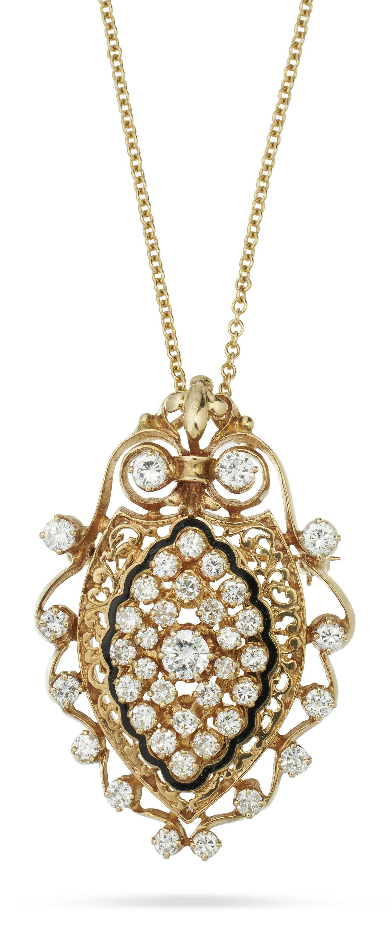 14KT YELLOW GOLD AND DIAMOND PENDANT/BROOCH ON CHAIN Approx. 9.32 total dwt. (1 of 1)