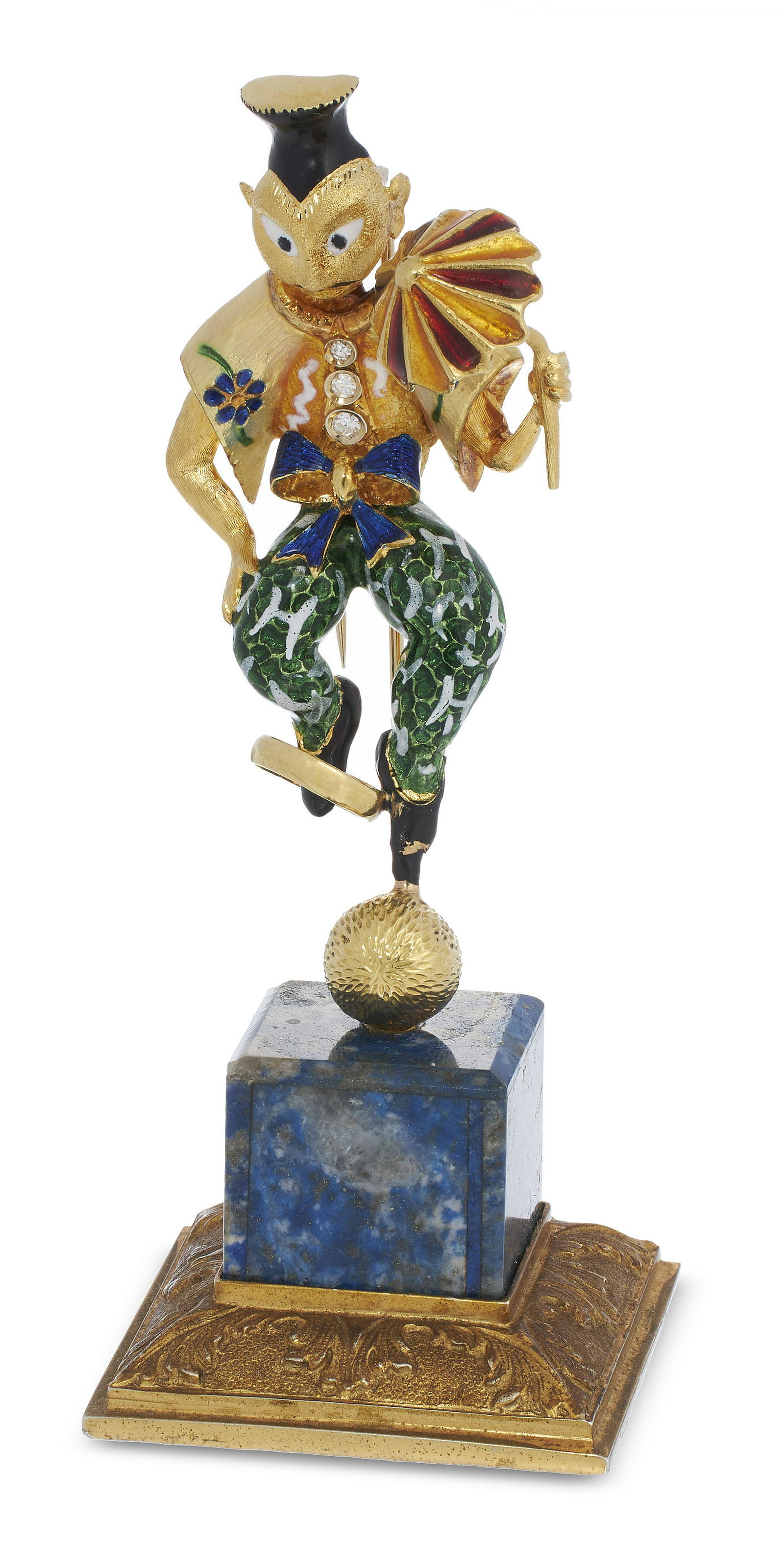 18KT YELLOW GOLD, DIAMOND AND ENAMELED BROOCH/STATUE Approx. 65.62 total dwt. (1 of 1)