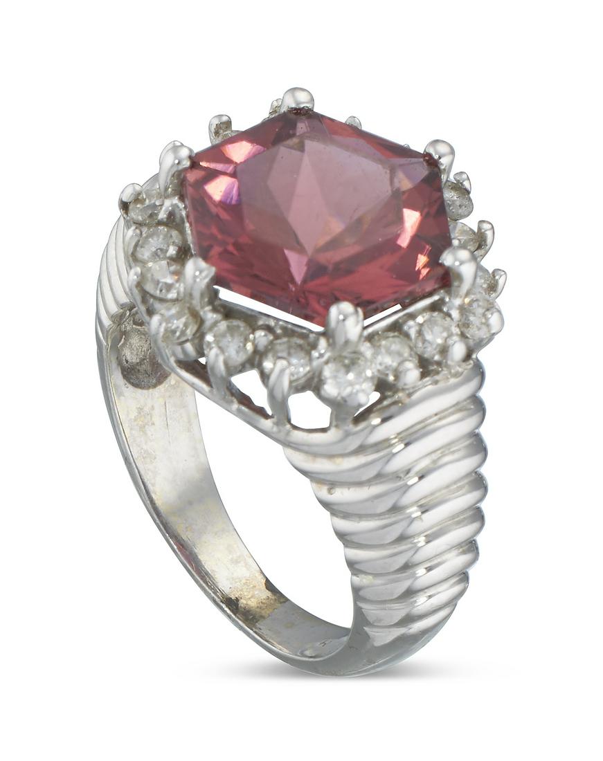 18KT WHITE GOLD, DIAMOND AND RUBELLITE TOURMALINE RING Approx. 5.38 total dwt. (1 of 1)