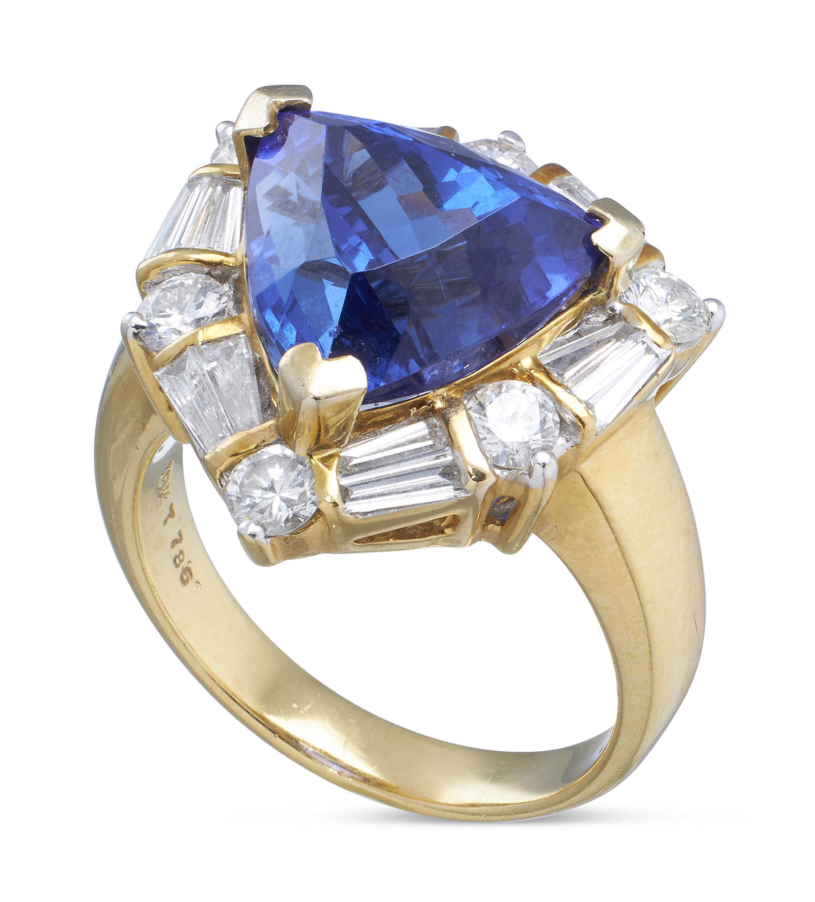 ZOISITE TANZANITE, DIAMOND AND 18KT YELLOW GOLD RING Approx. 7.0 dwt. (1 of 1)