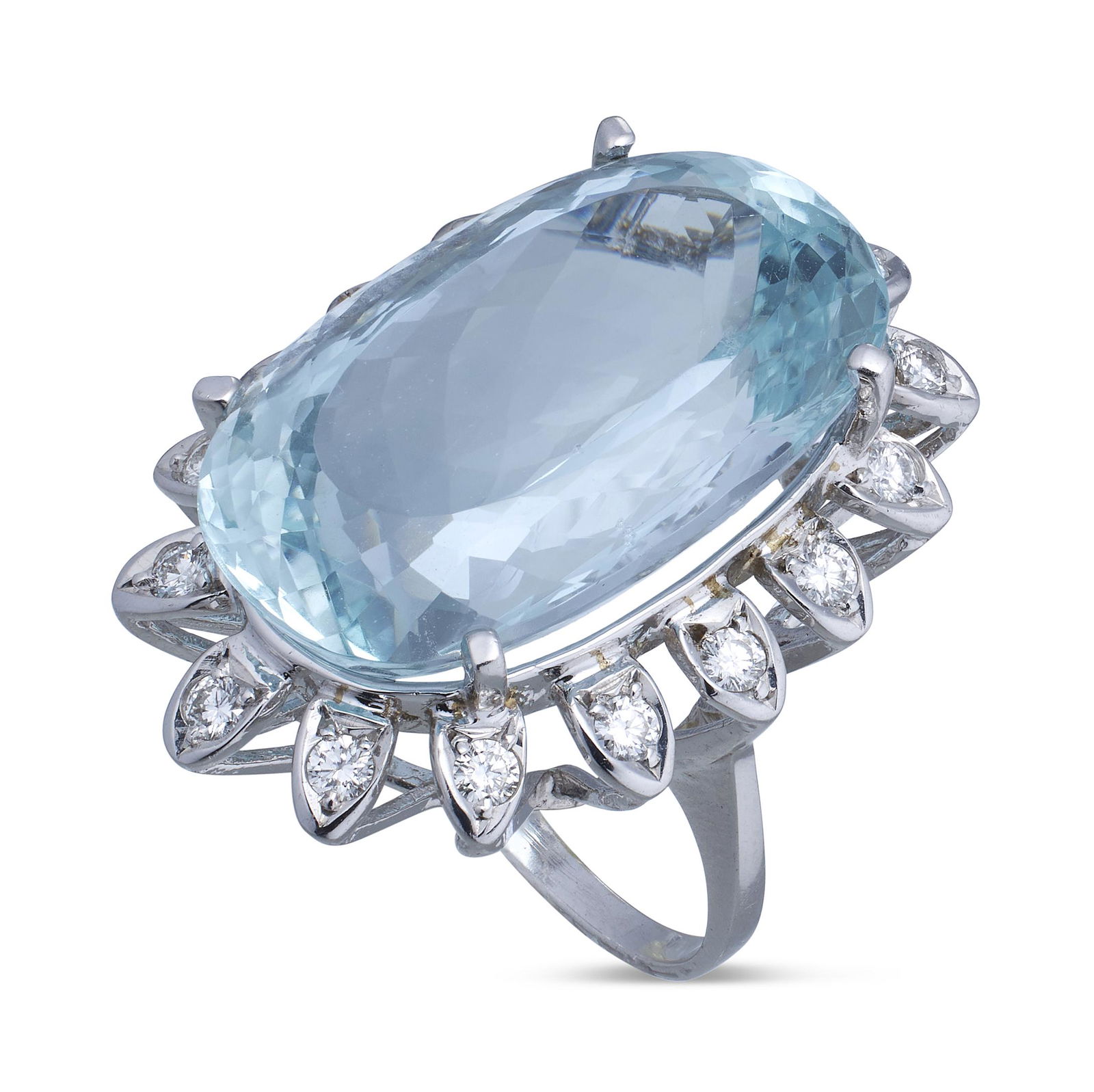 AQUAMARINE (BERYL), DIAMOND AND 14KT WHITE GOLD RING Approx. 9.6 dwt. (1 of 1)
