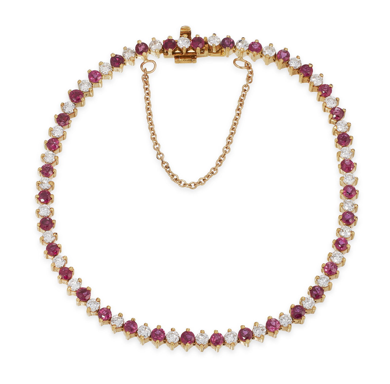 DIAMOND, RUBY AND 18KT YELLOW GOLD LINE BRACELET Approx. 7.2 dwt. (1 of 1)