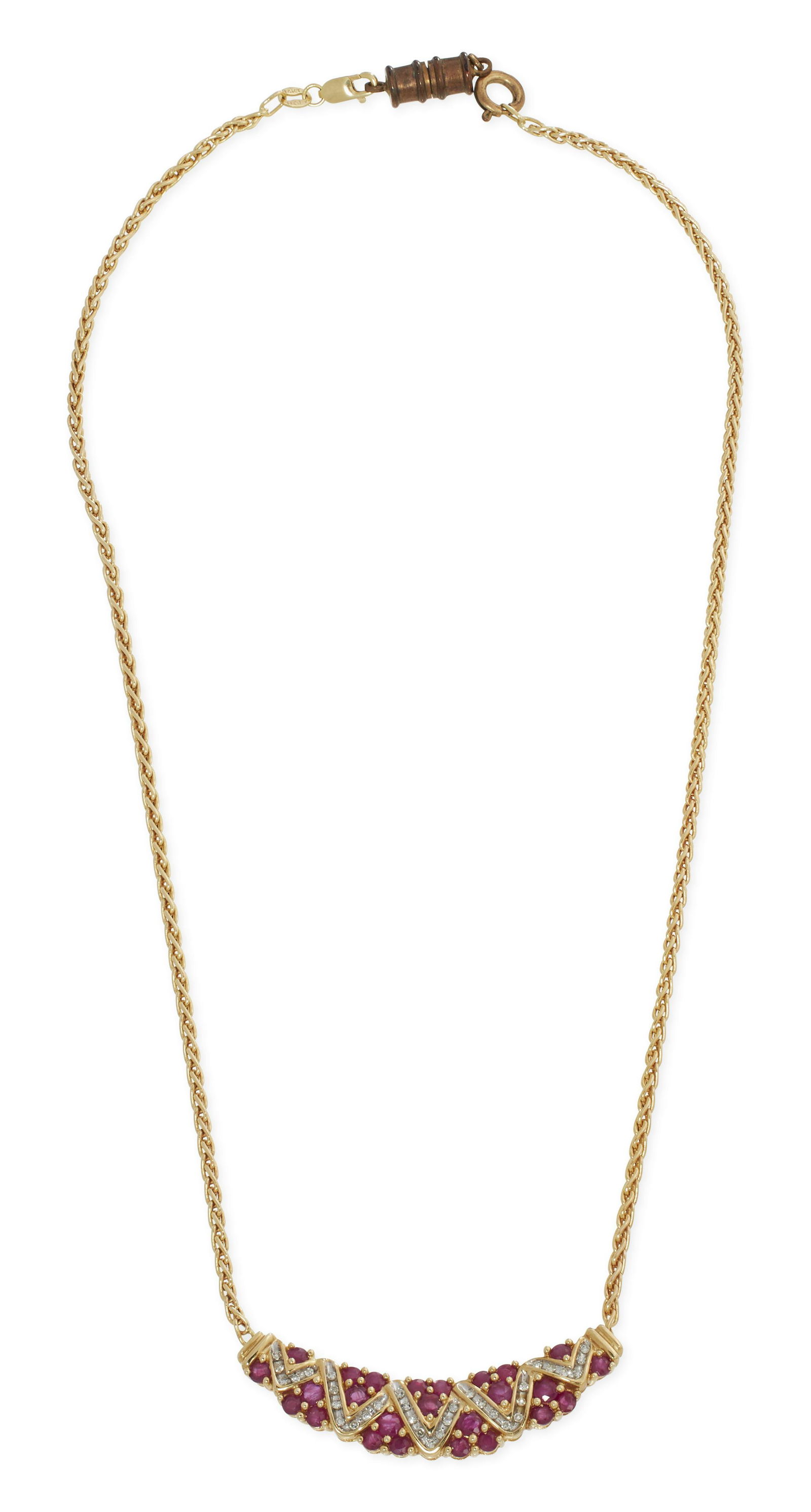 DIAMOND, RUBY AND 14KT YELLOW AND WHITE GOLD NECKLACE Approx. 7.7 dwt. (1 of 1)