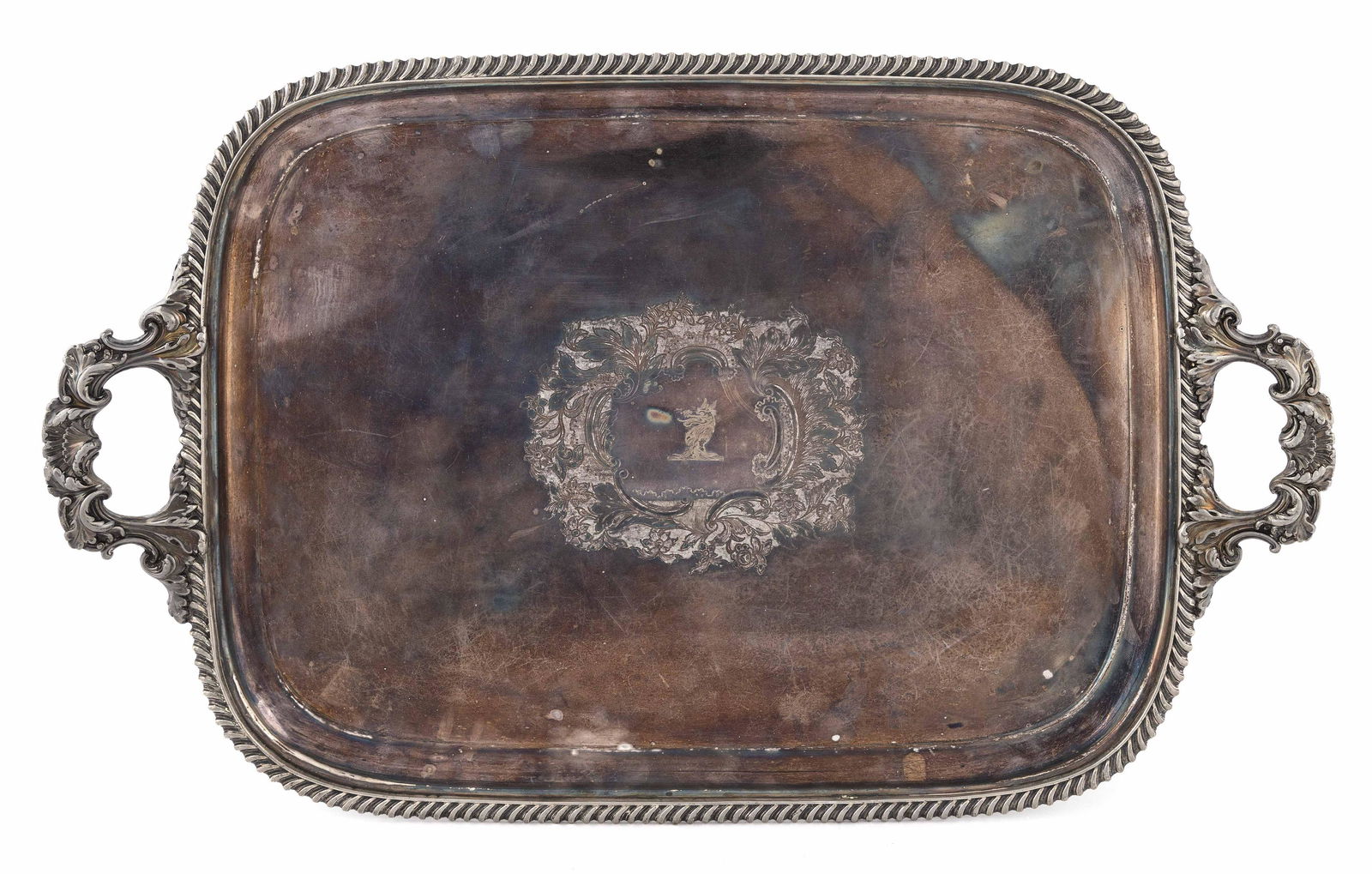 ENGRAVED SILVER PLATED WAITER Mid-19th Century (1 of 1)